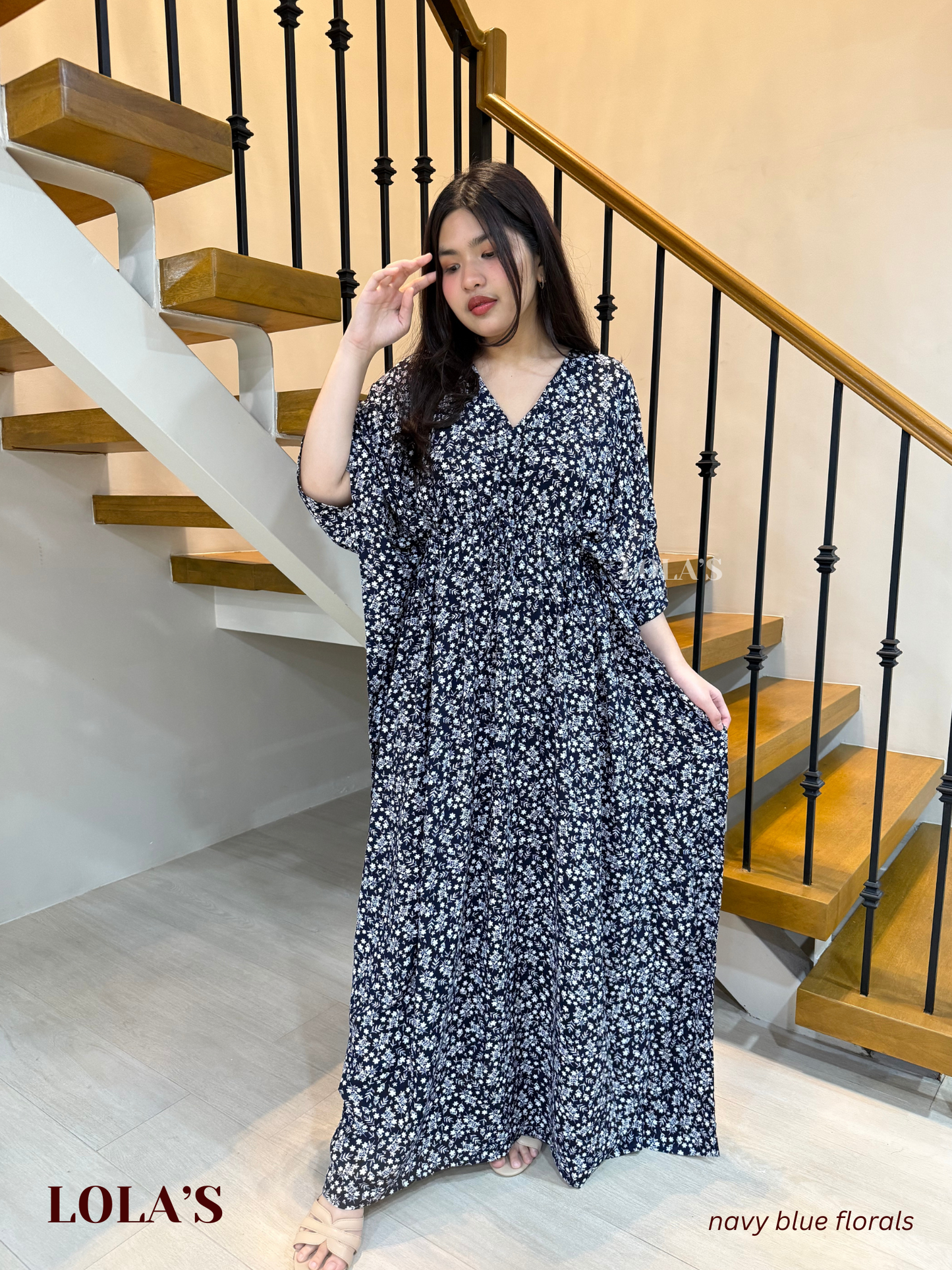 Rowena Dress (Navy Blue Florals)