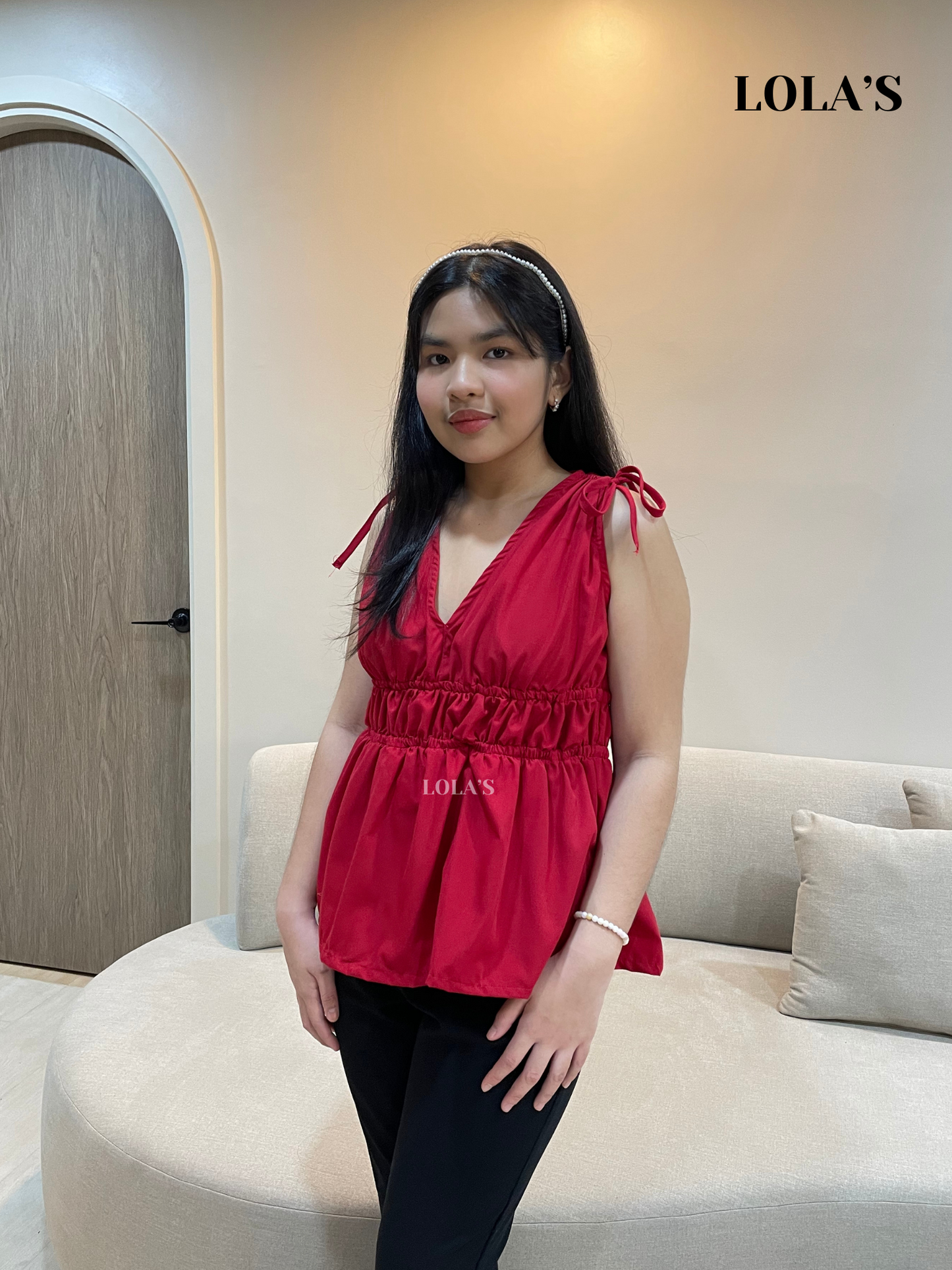 Philo Peplum Sleeveless Top (Red)