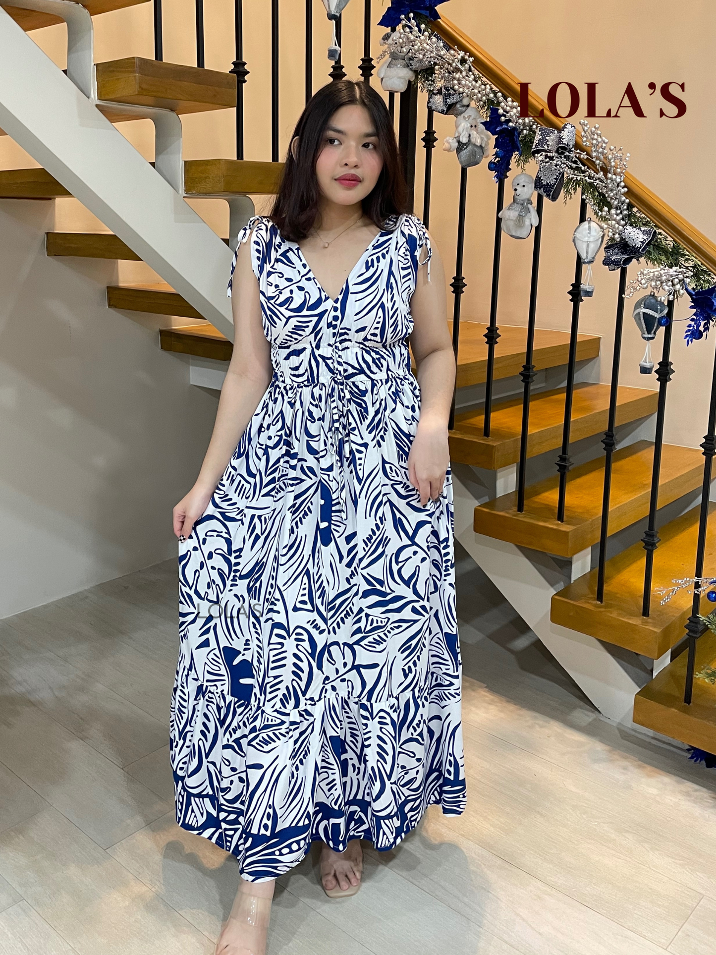 Adeline Dress (Navy Monstera)