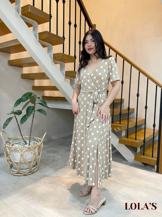 Celestine Dress (Mocha Polka)