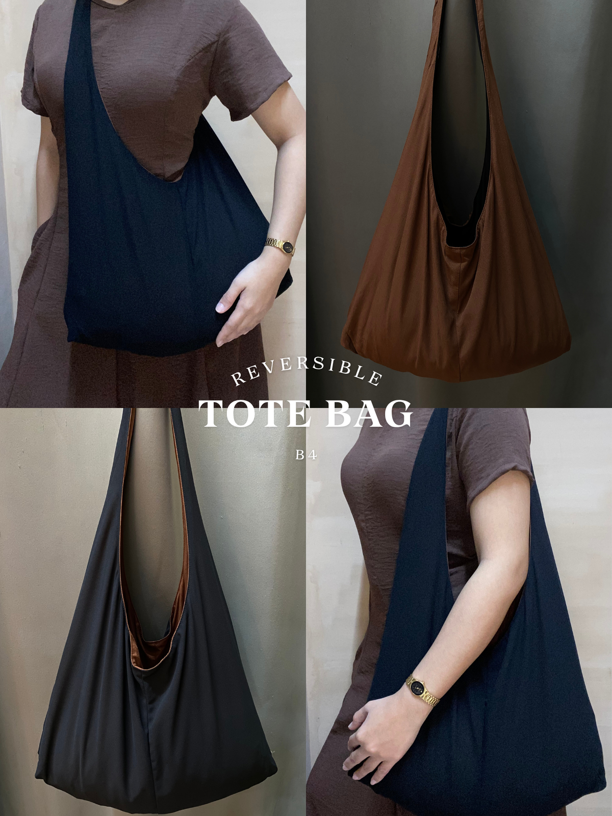 Reversible Tote Bag from Retaso Fabric (Plain | Big)