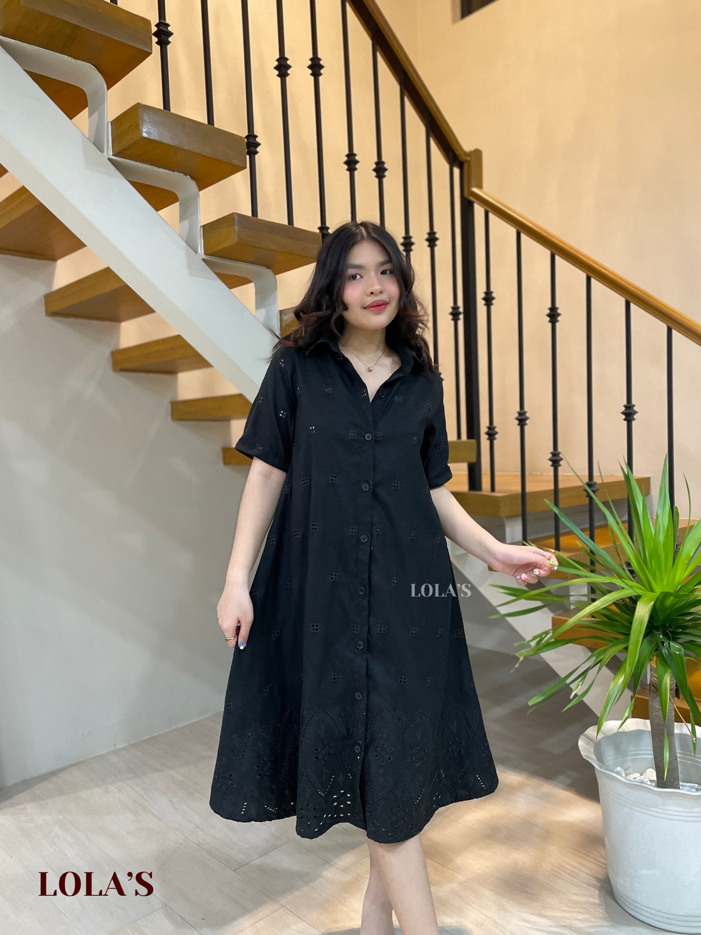 Alexa Polo Dress (Black Eyelet)