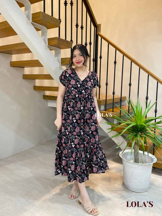 Jane Dress (Black Florals & Paisleys)