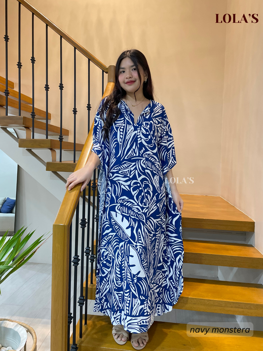 Donya Dress (Navy Monstera)