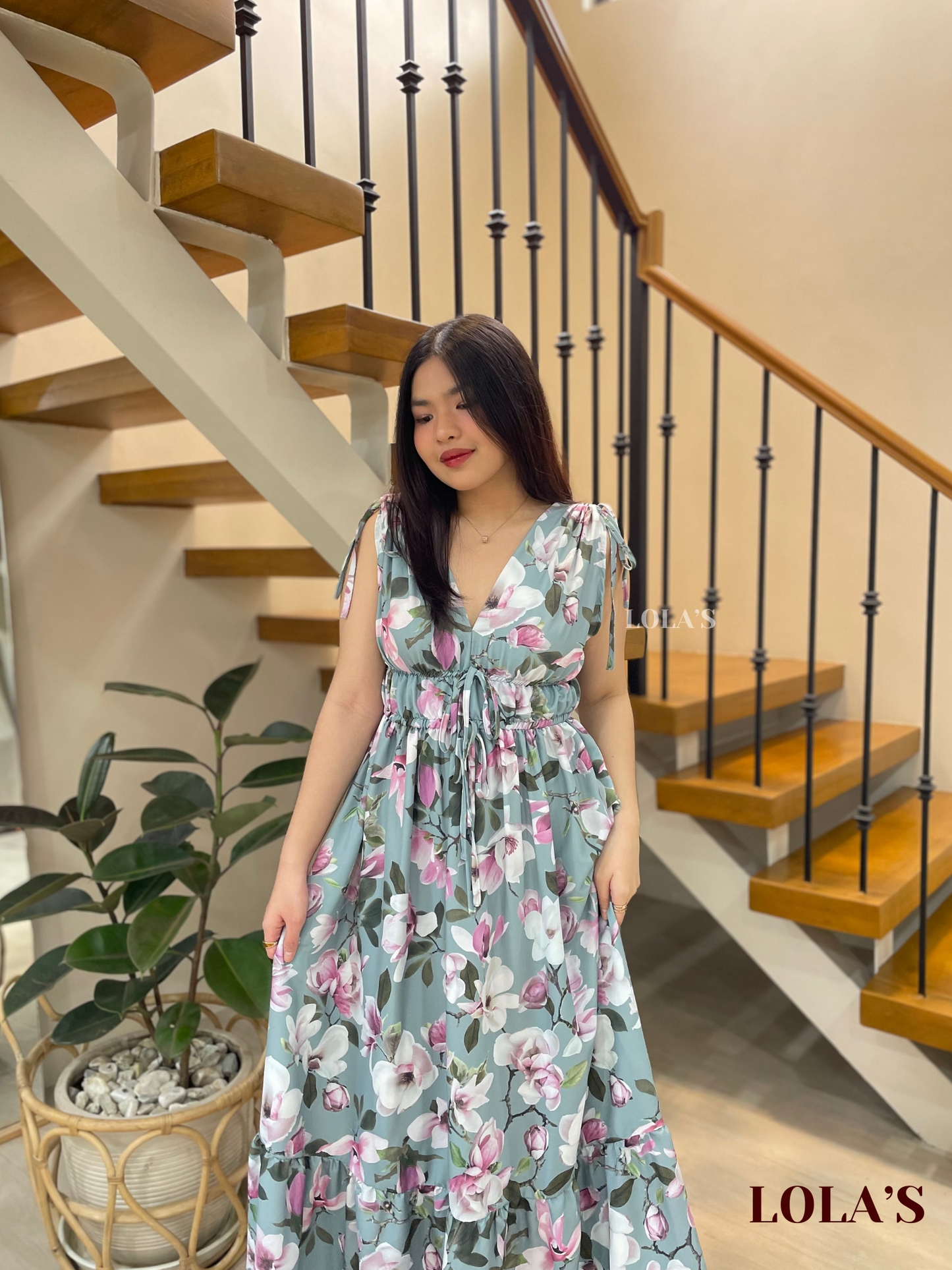 Adeline Dress (Teal Blooms)