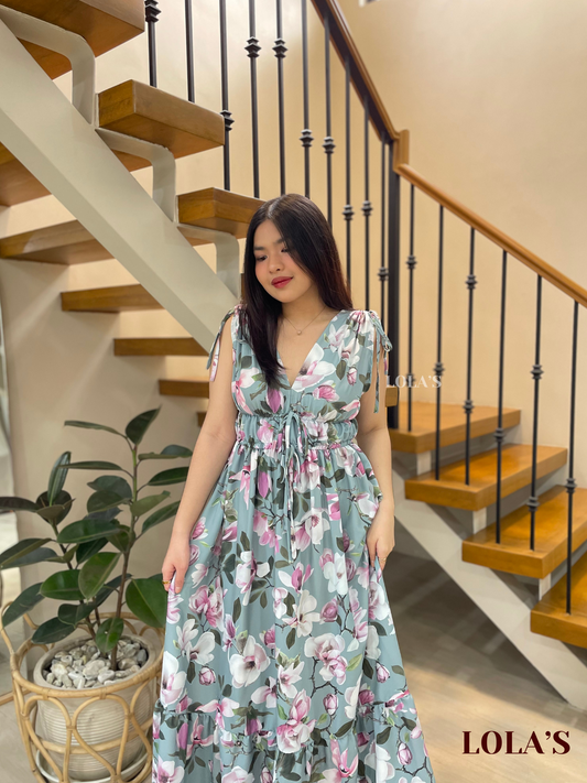 Adeline Dress (Teal Blooms)