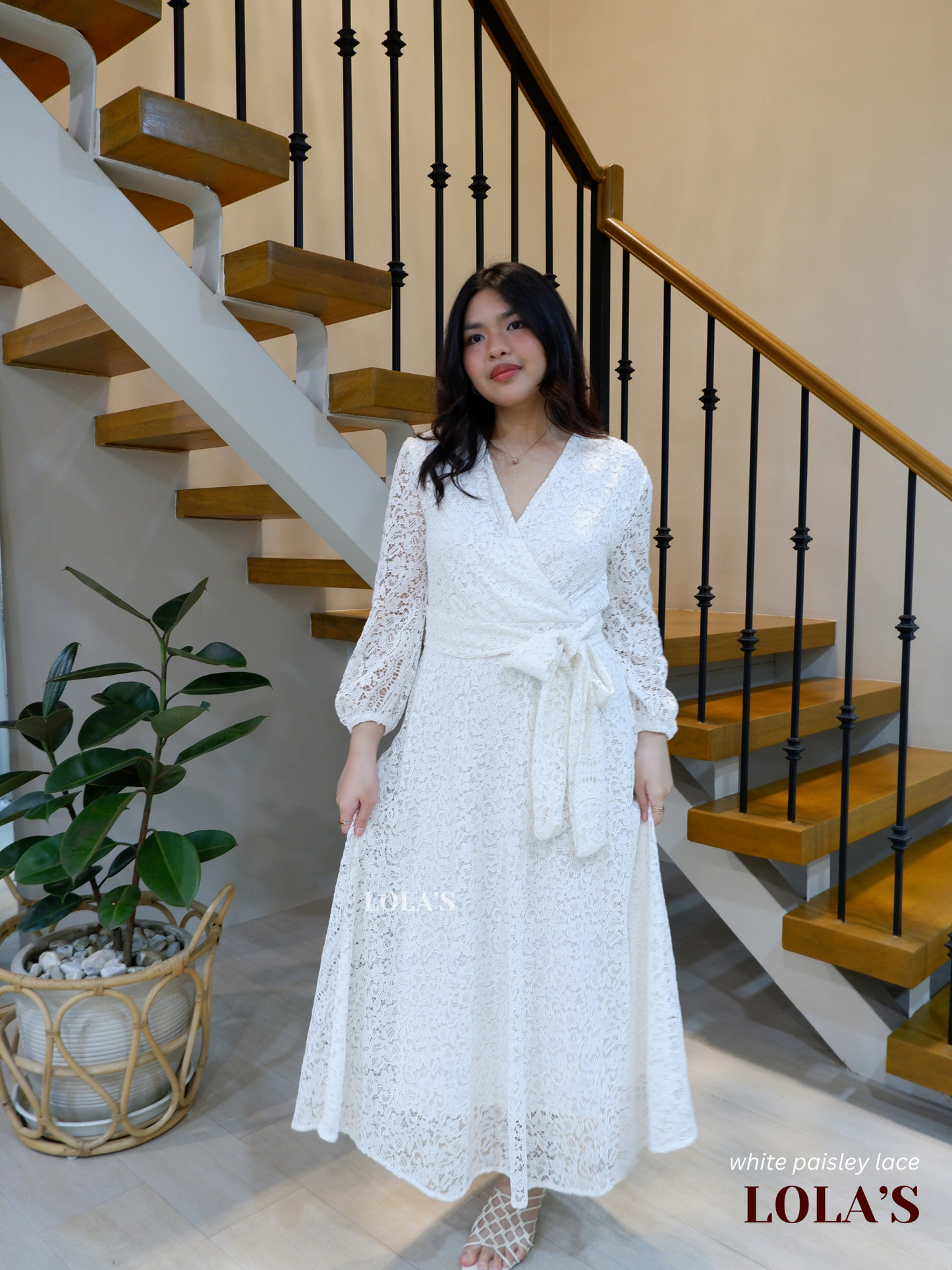 Paula Dress (White Paisley Lace)