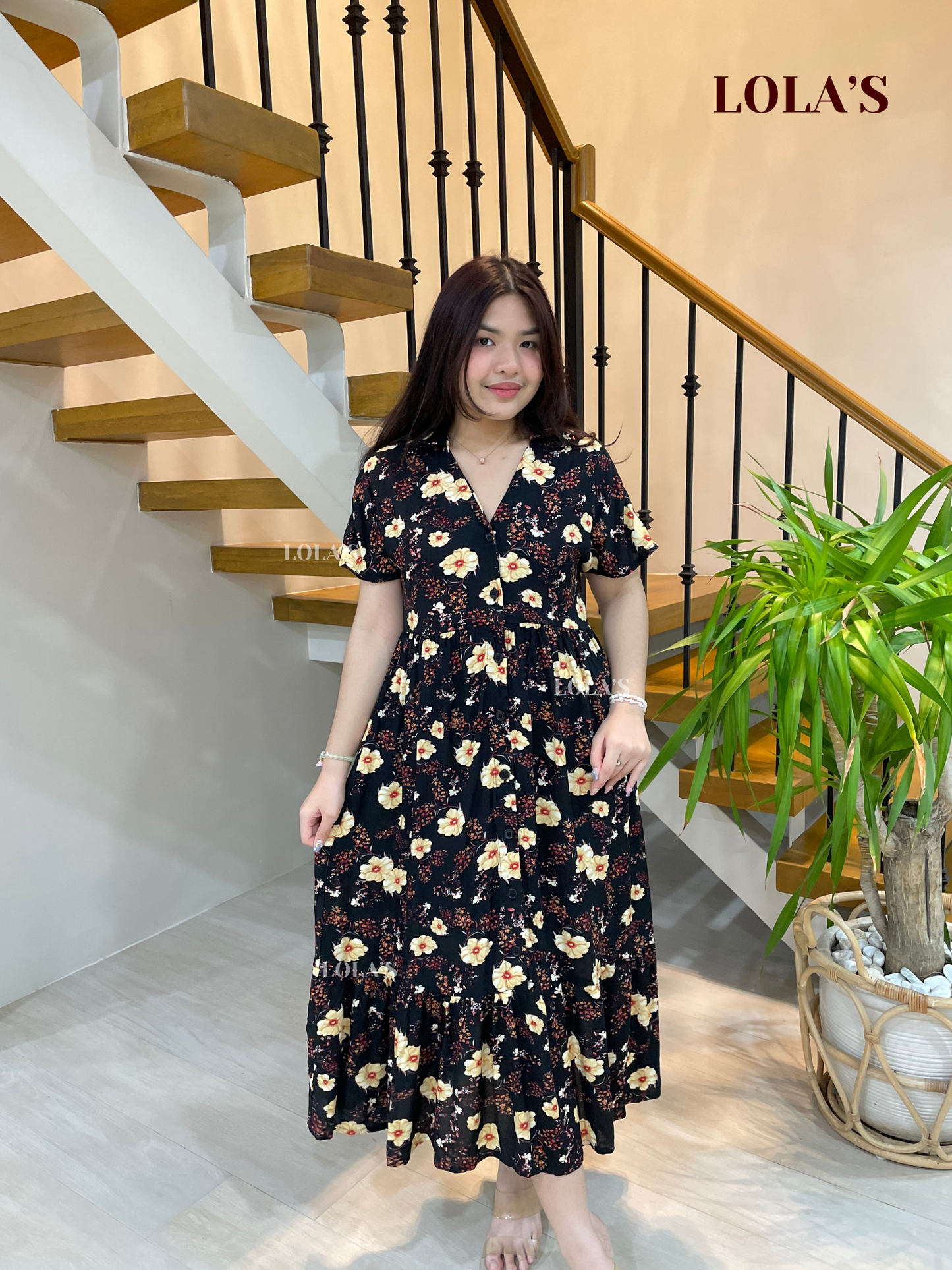 Regine Dress (Black Blooms)