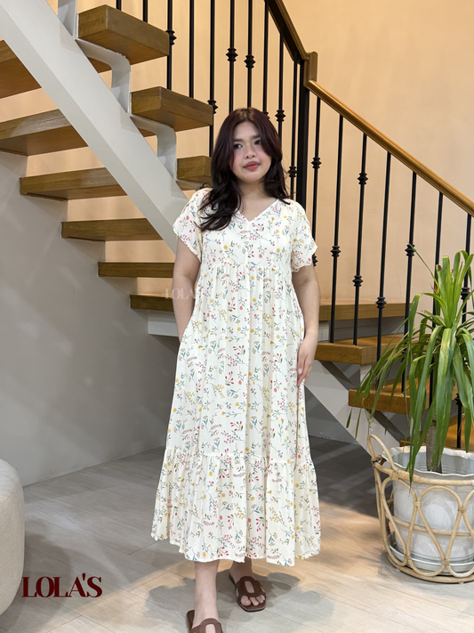 Jane Dress (Cream Blooms)