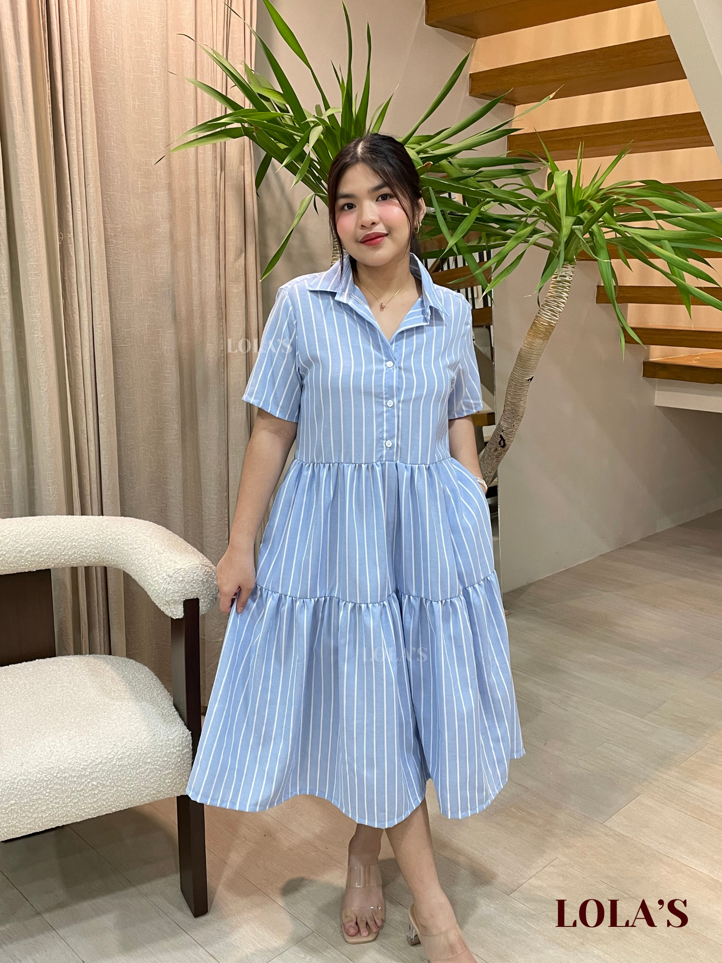 Emily Dress (Blue Stripes)