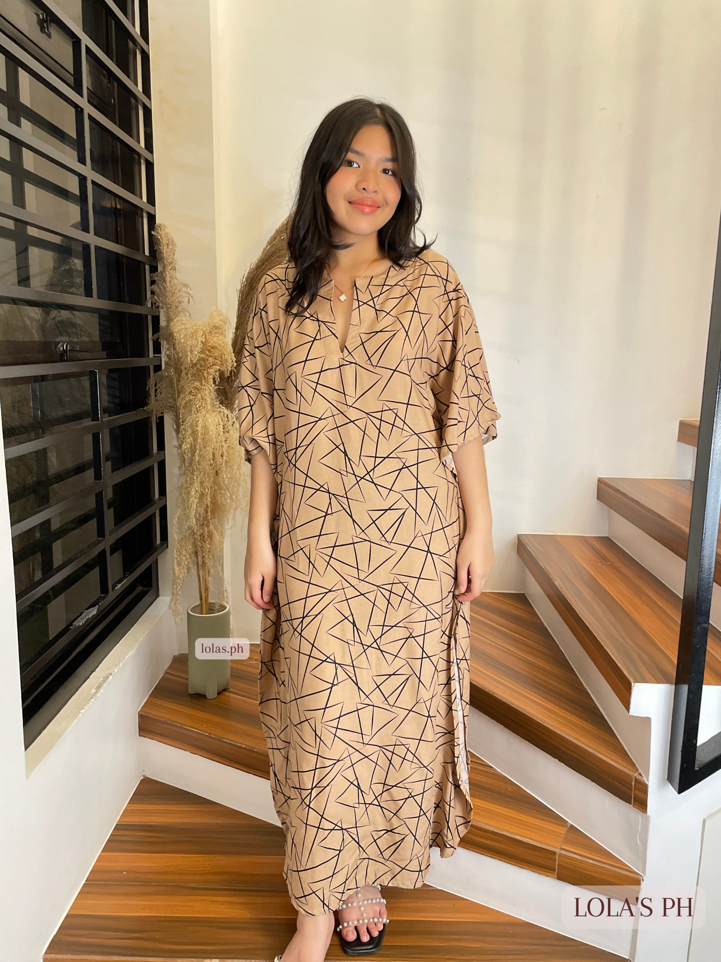 Donya Dress (Brown Geometric)