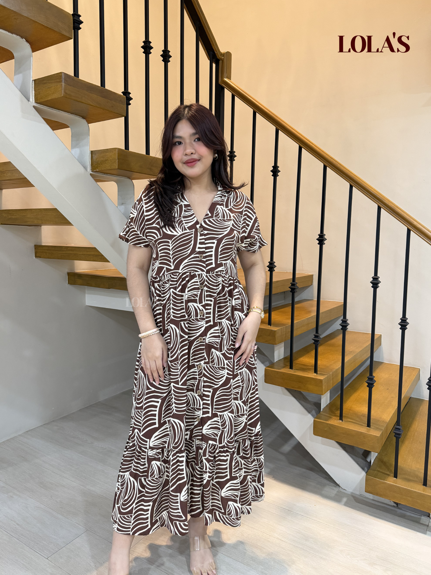 Regine Dress (Brown Leaf)