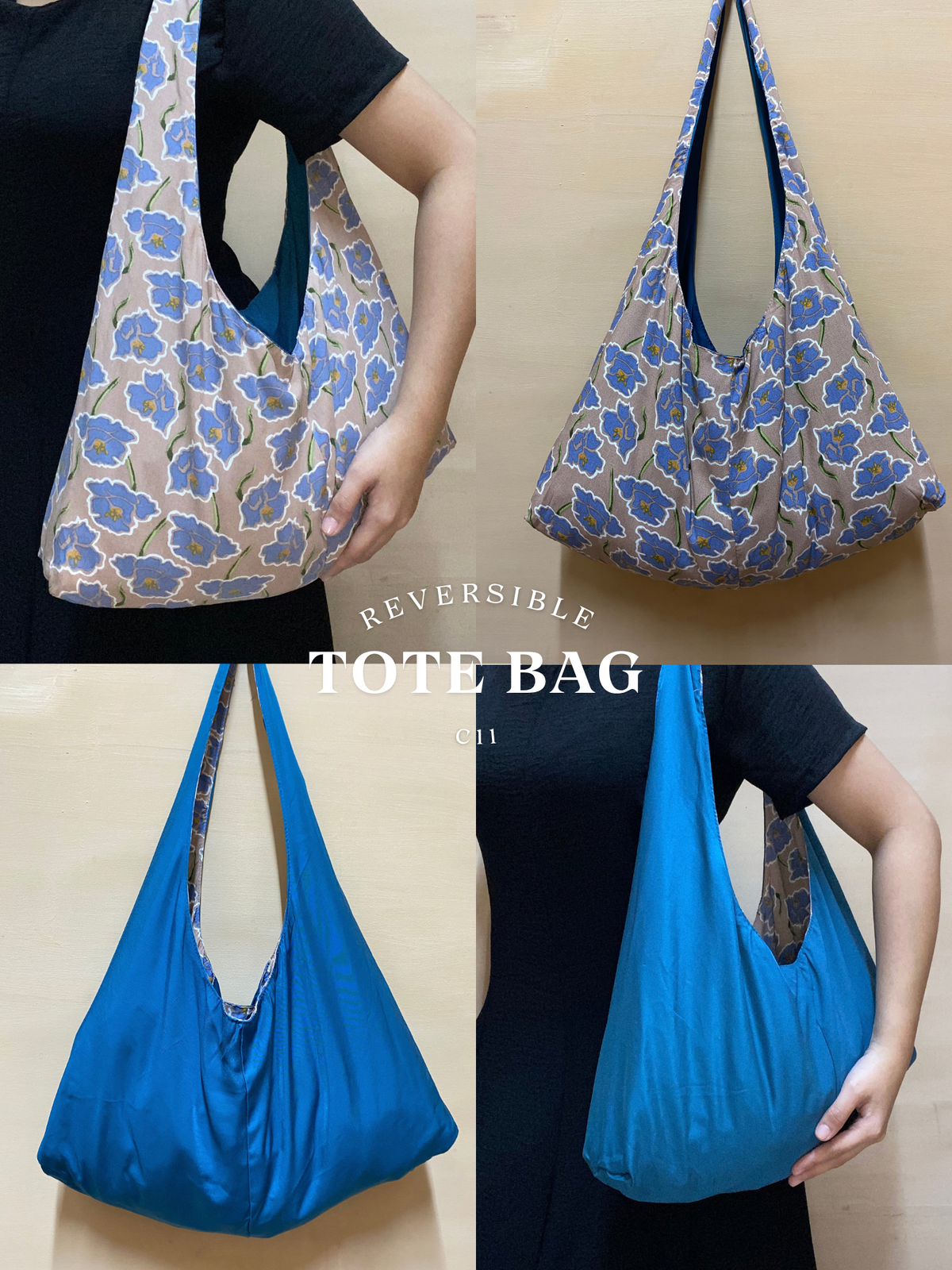 Reversible Tote Bag from Retaso Fabric (Printed| Small)