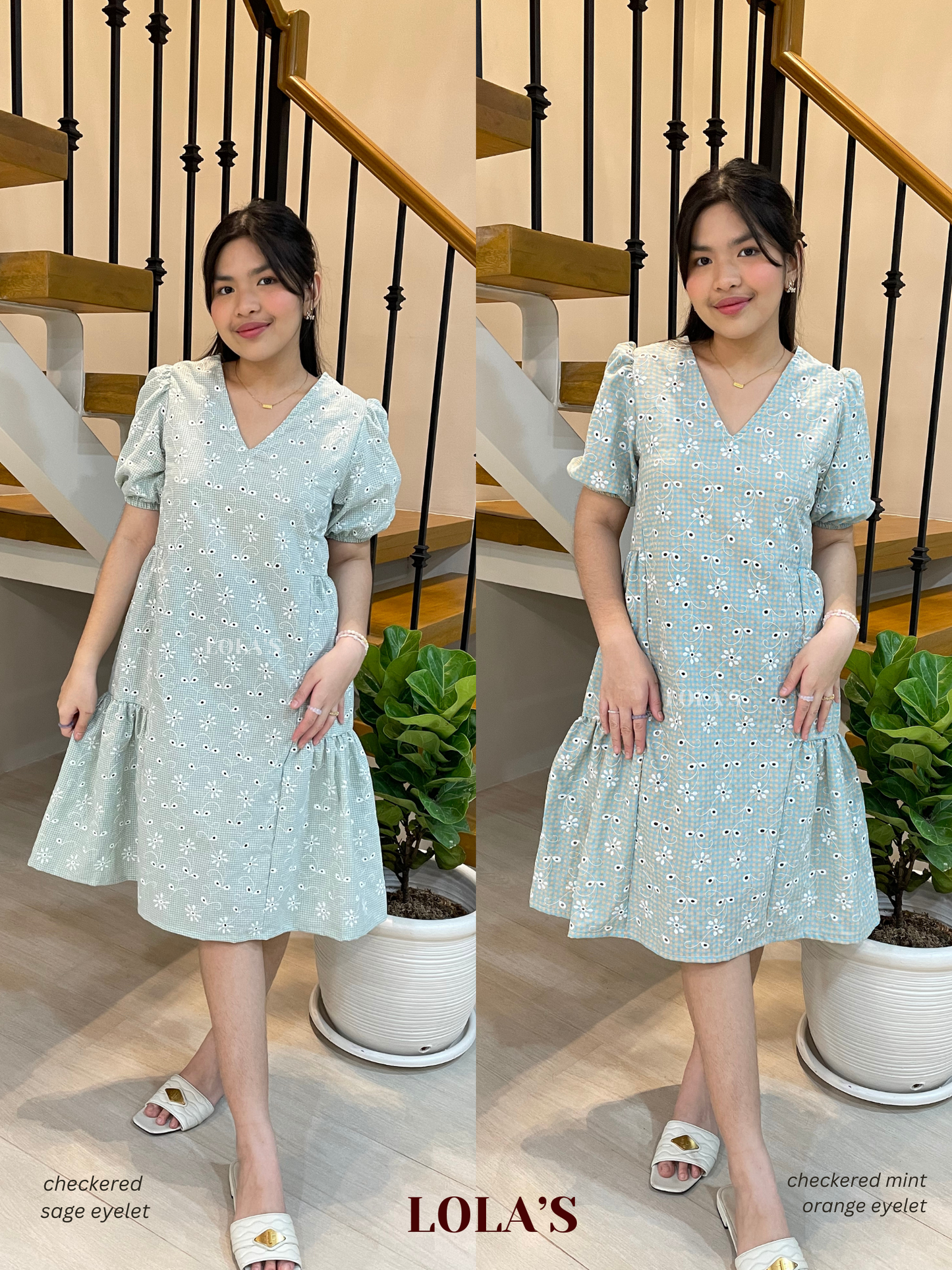 Samantha Dress (Checkered Mint Orange Eyelet)