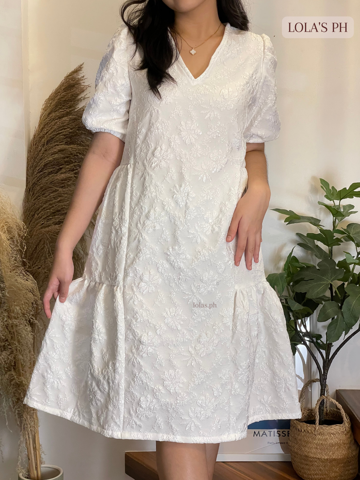 Samantha Dress (White Embossed)