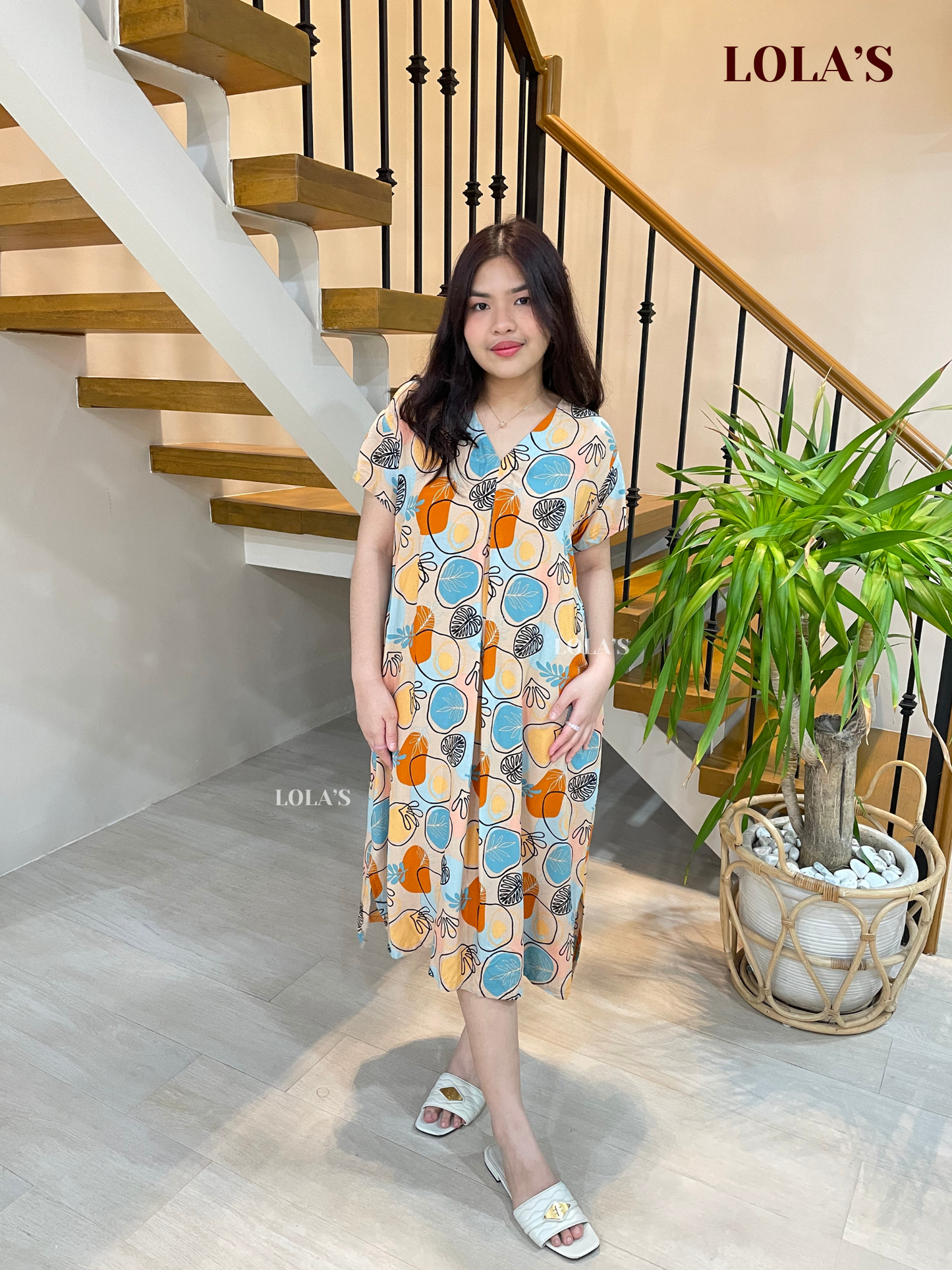 Tracy Dress (Abstract & Leaves)