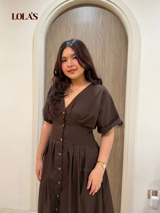 Frederica Dress (Chocolate Poplin)