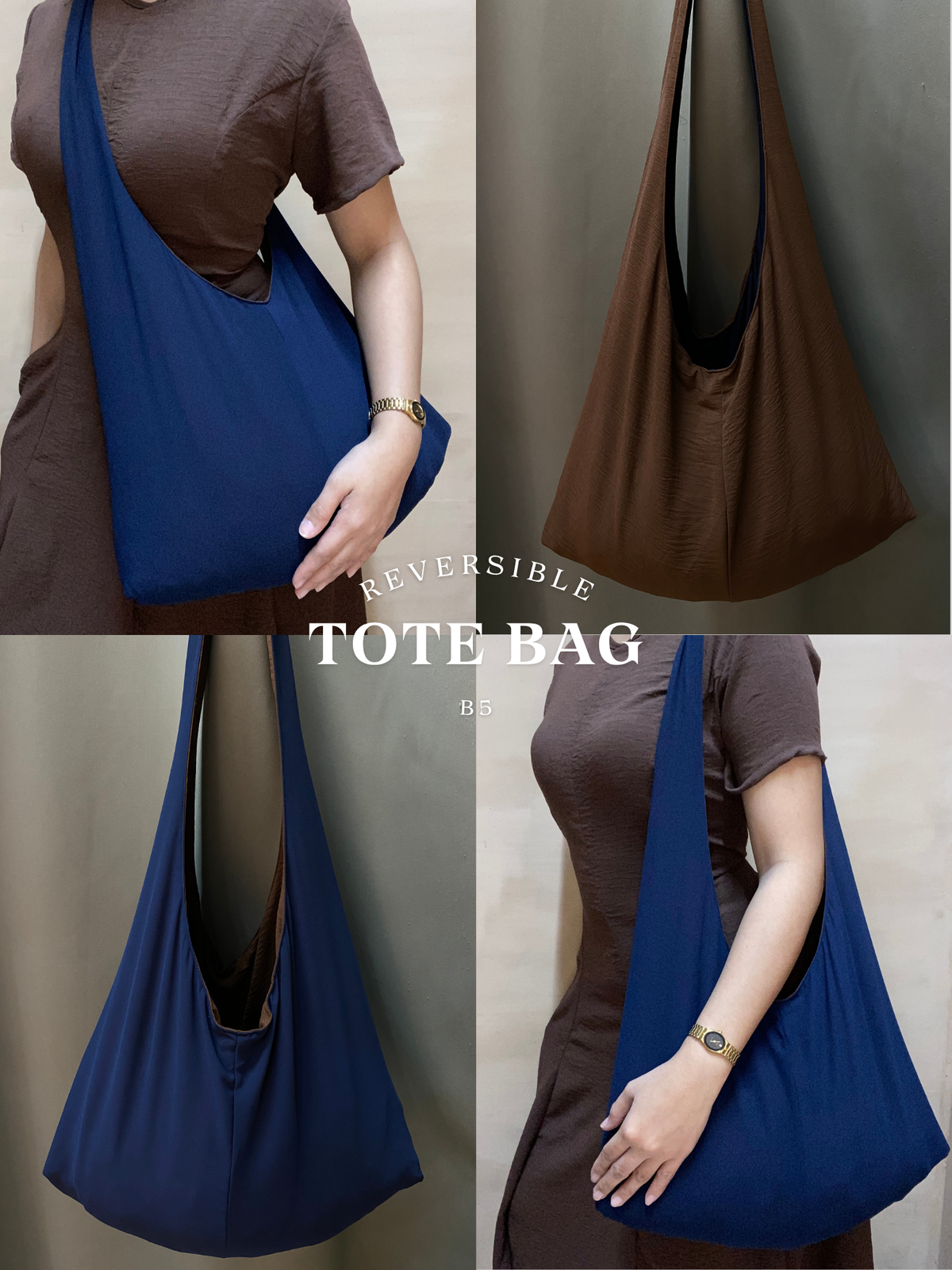 Reversible Tote Bag from Retaso Fabric (Plain | Big)