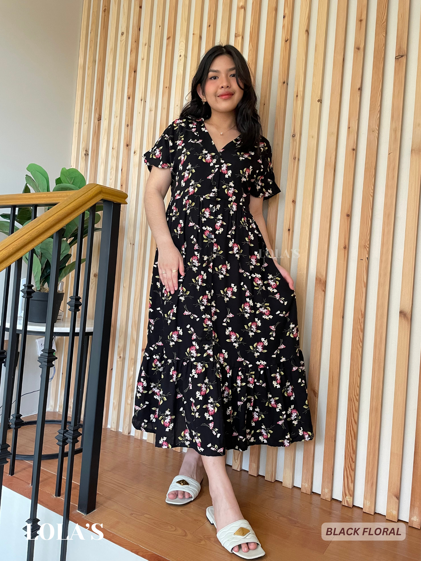 Regine Dress (Black Floral)