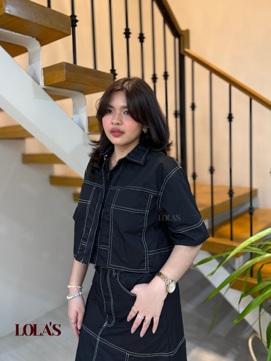 Sabina Top (Black Poplin)