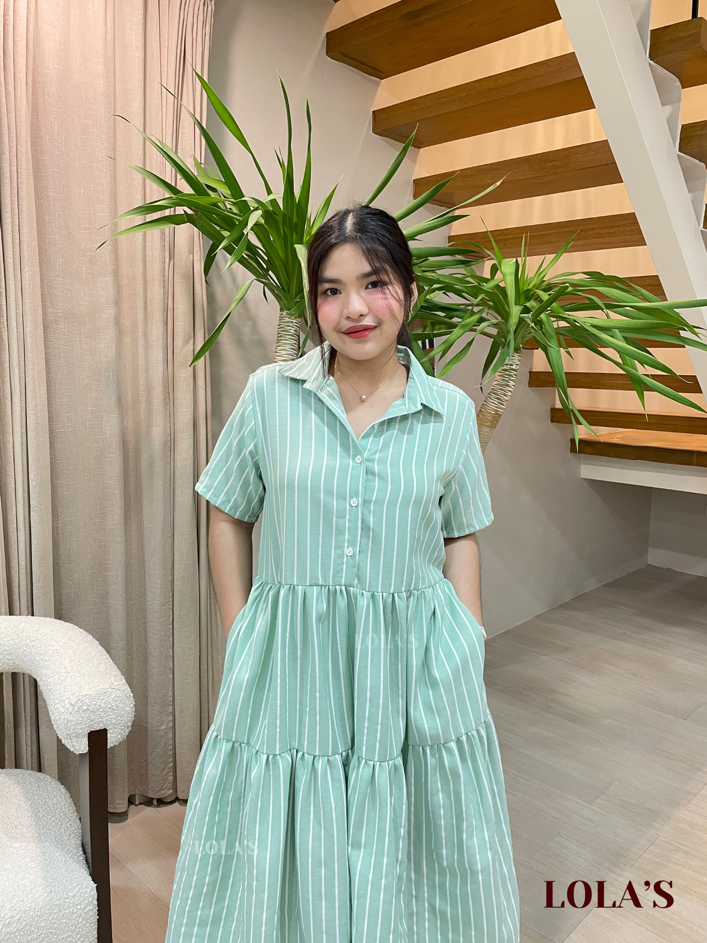 Emily Dress (Green Stripes)