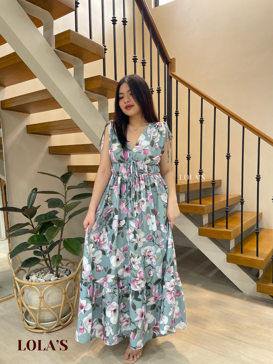 Adeline Dress (Teal Blooms)