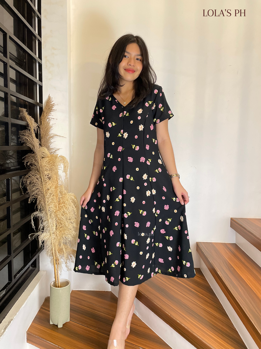 Reema Dress (Black Blooms)