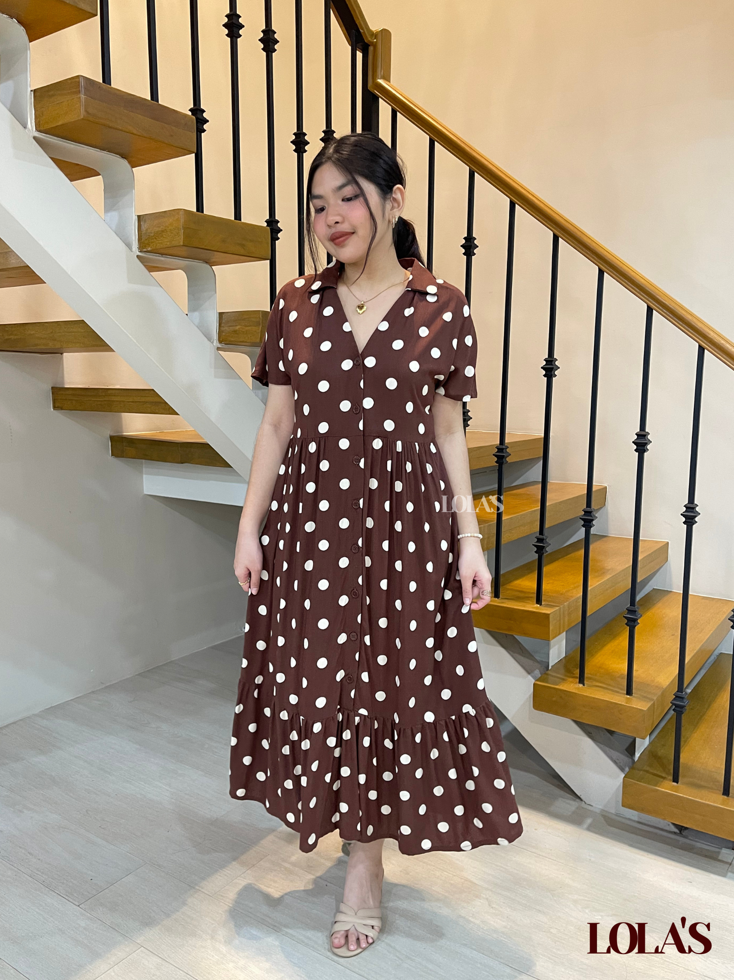 Regine Dress (Brown Polka)