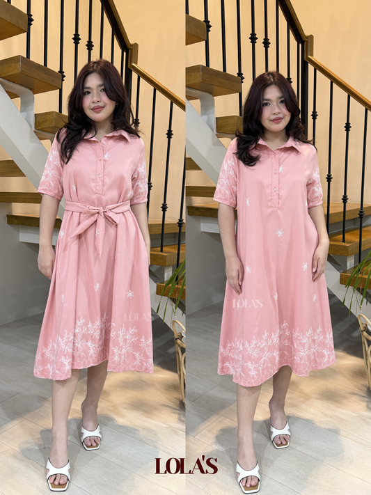 Bianca Dress (Pink Embroidered)