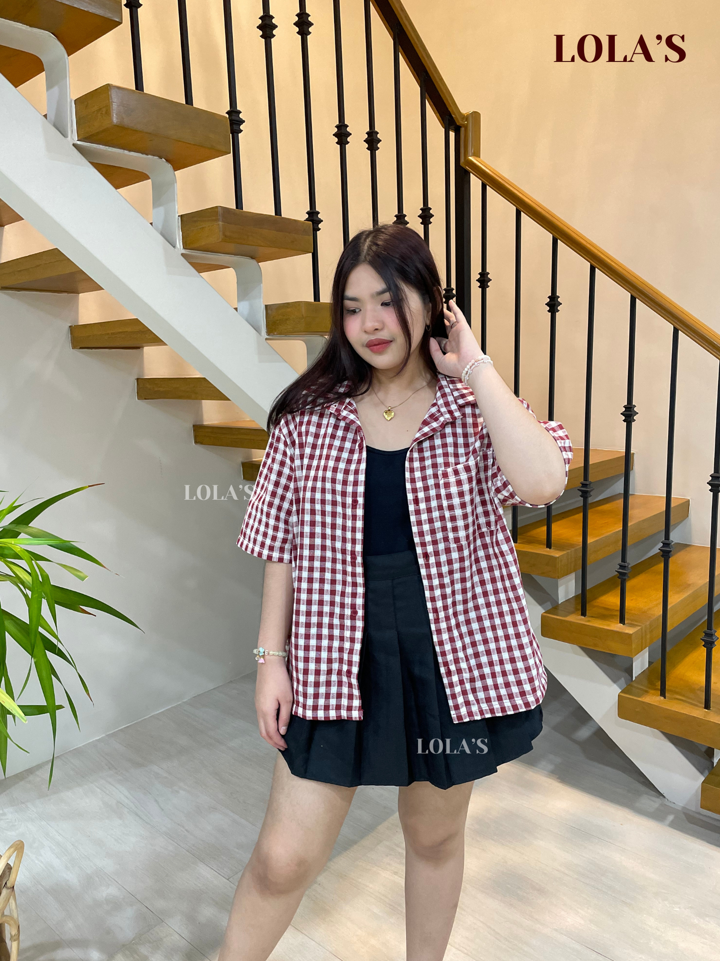 Nolo Boxy Crop Checkered (Maroon)