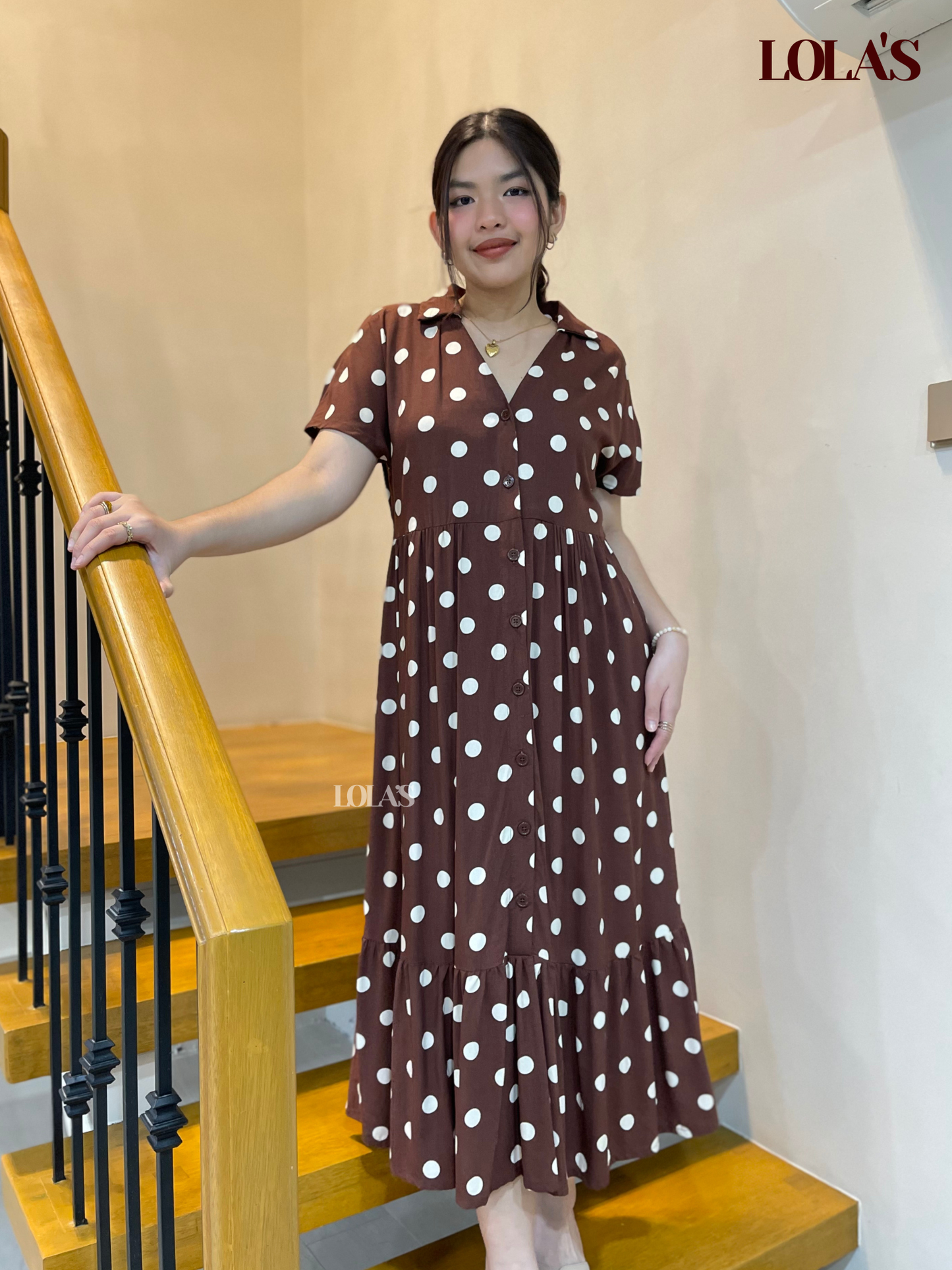 Regine Dress (Brown Polka)