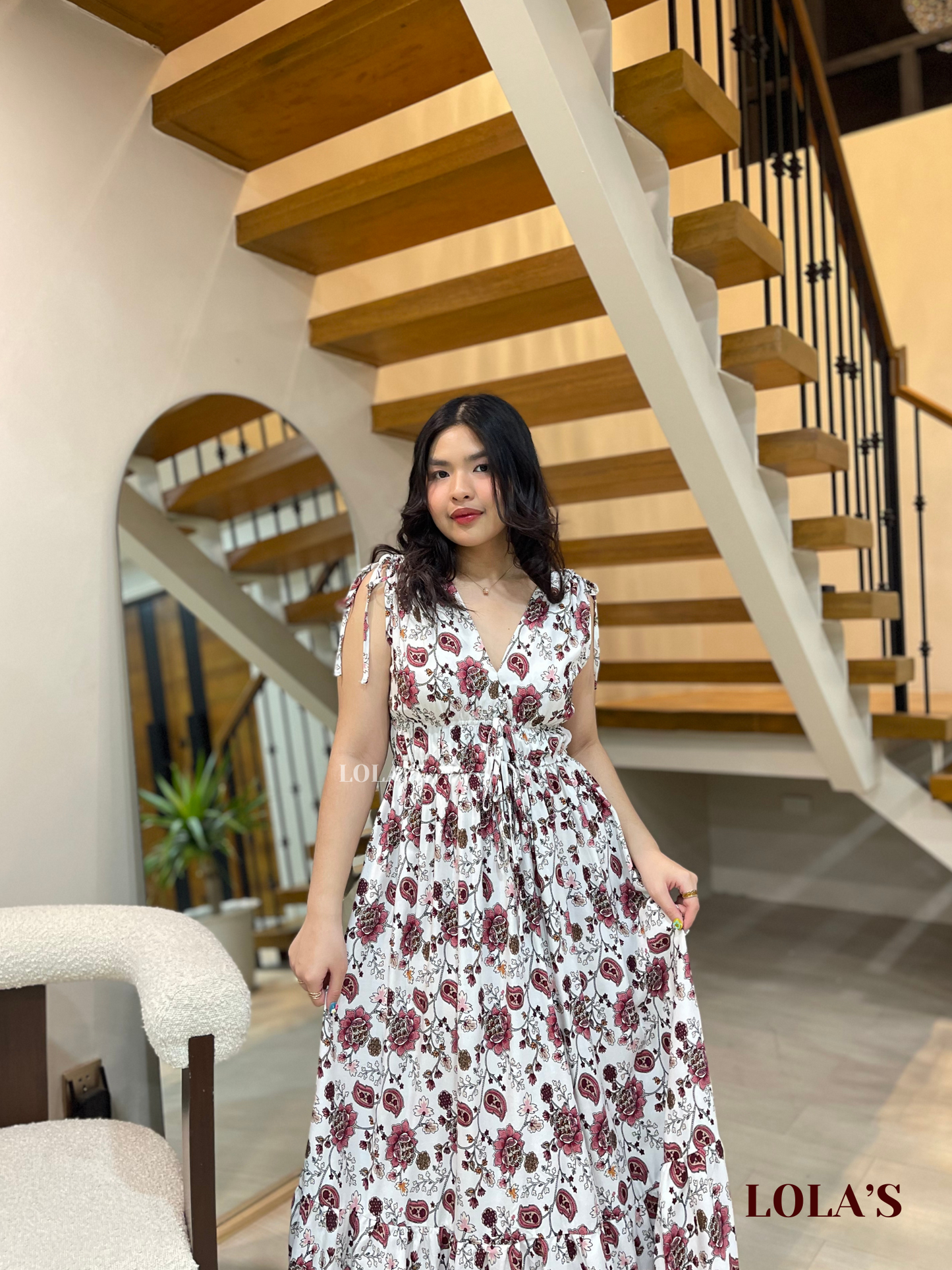 Adeline Dress (White Florals & Paisleys)