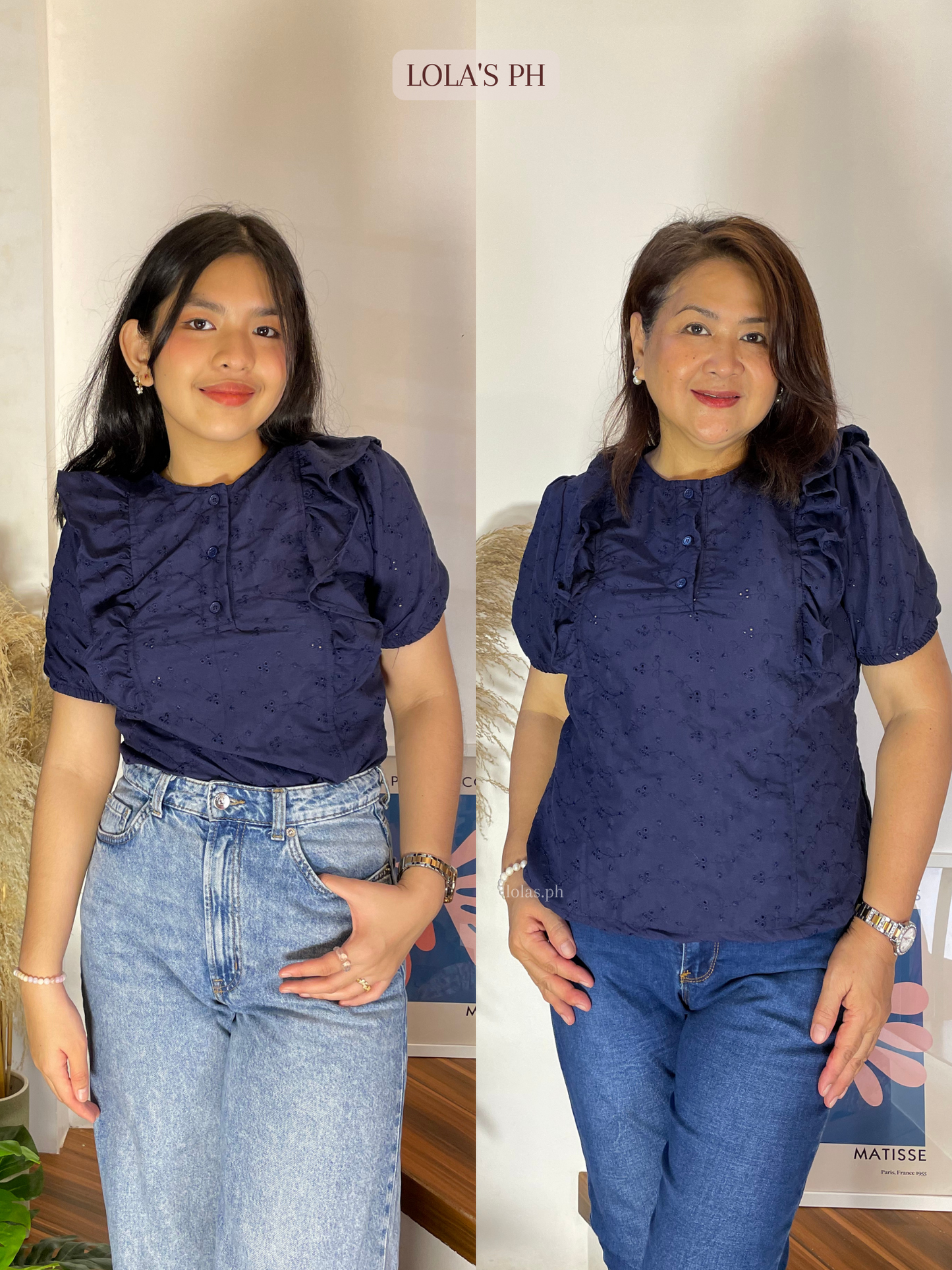 Miya Top (Navy Blue Eyelet)