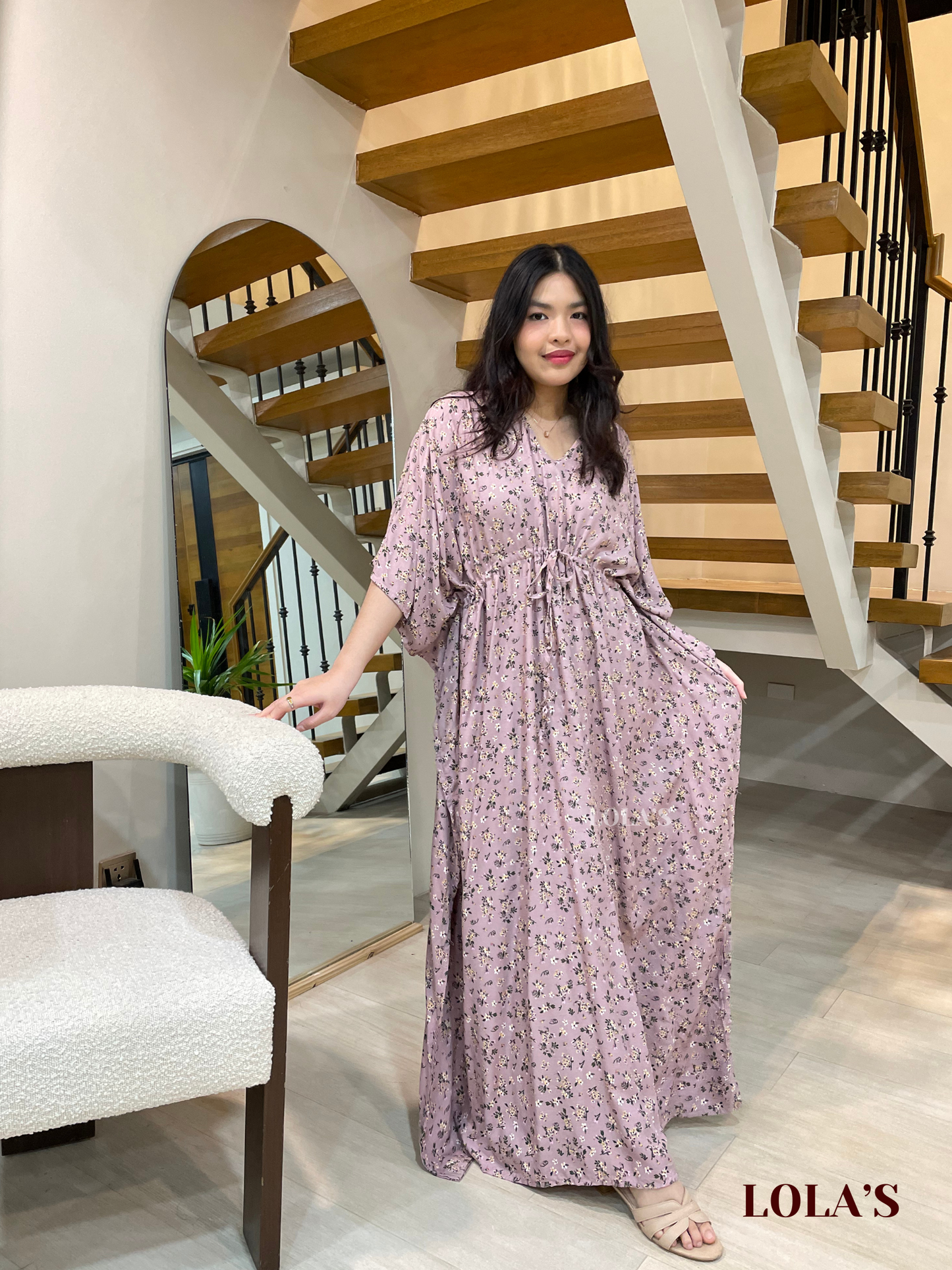 Rowena Dress (Taupe Blooms)