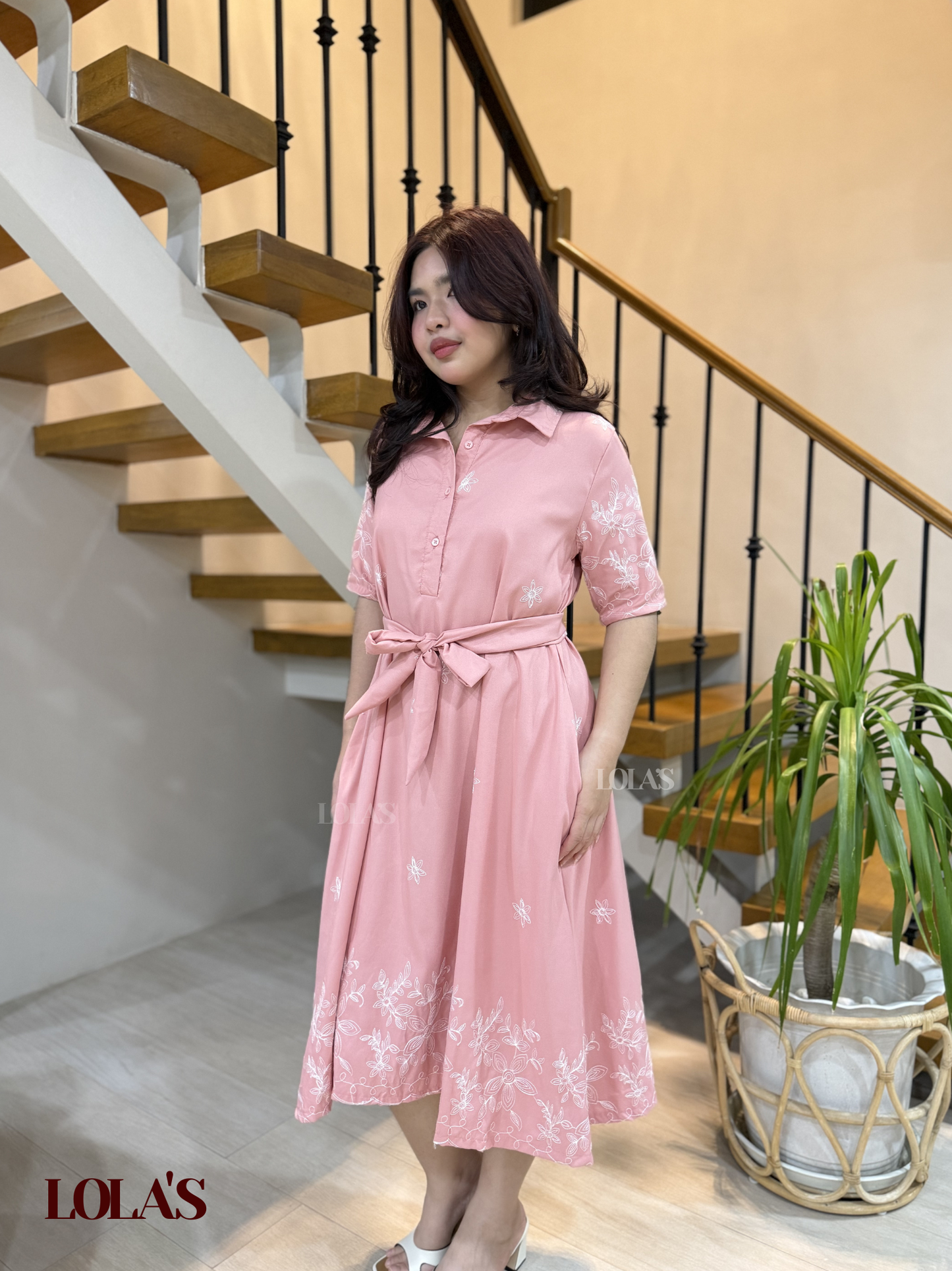 Bianca Dress (Pink Embroidered)