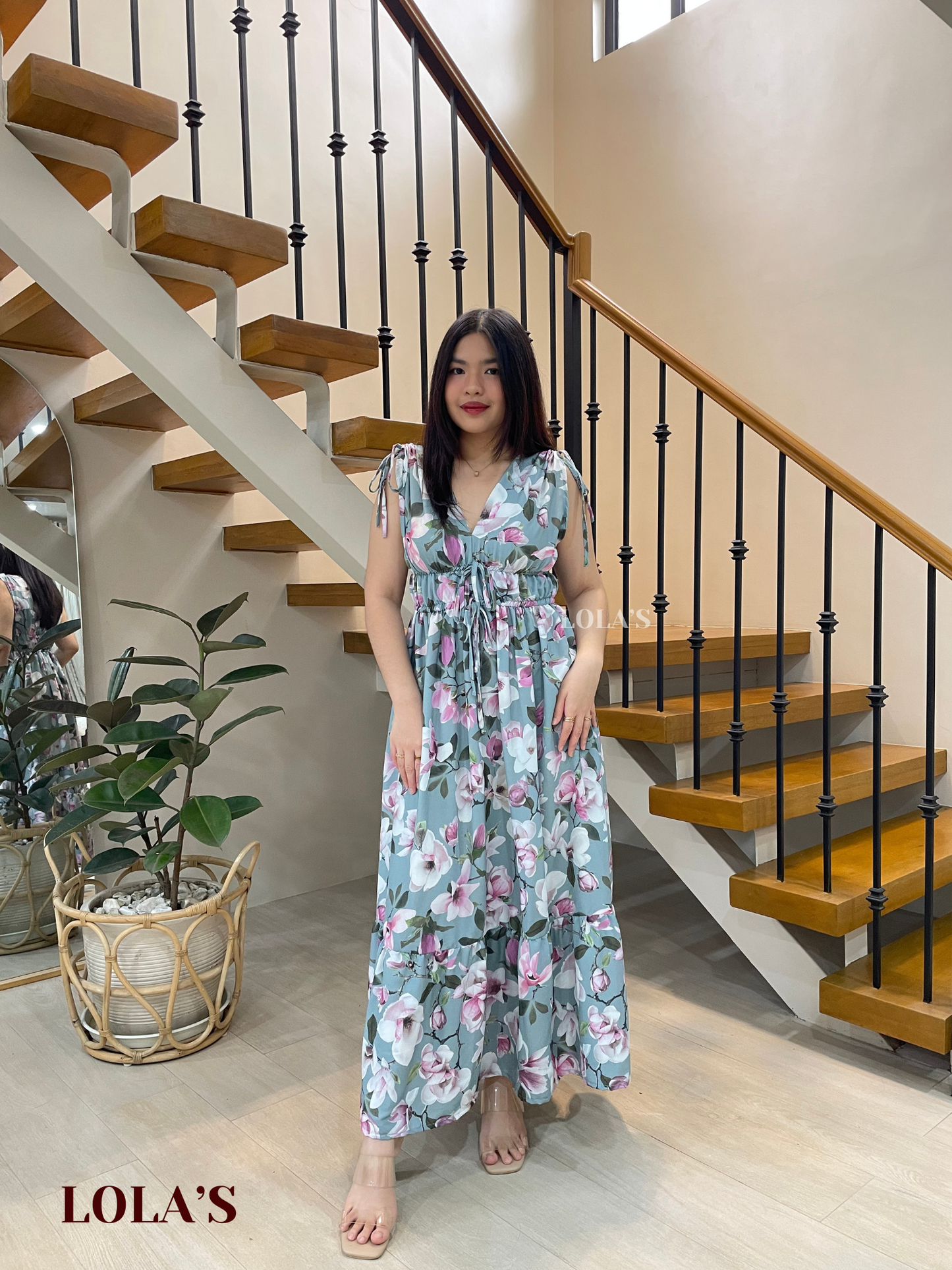Adeline Dress (Teal Blooms)