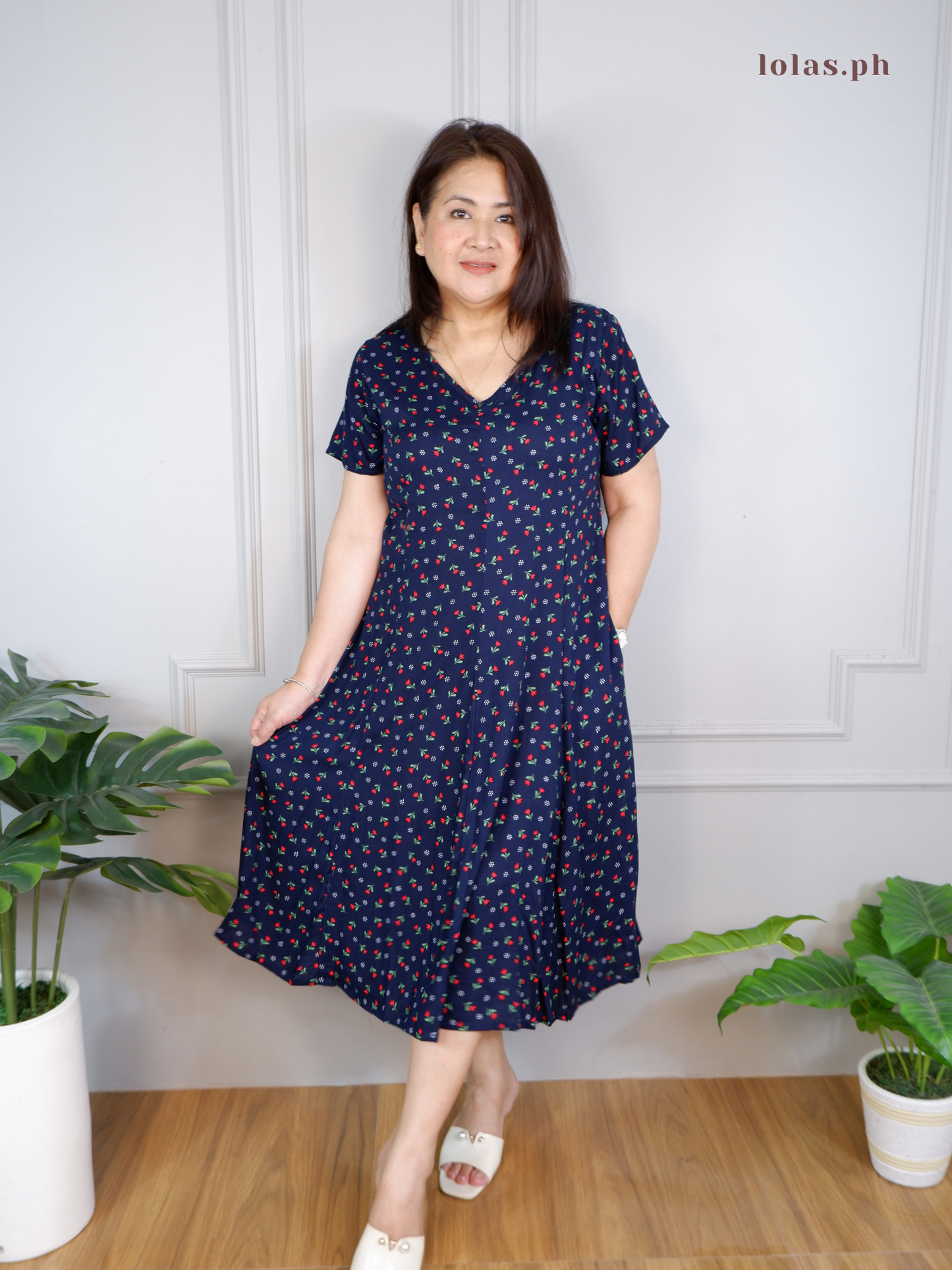 Reema Dress (Tiny Roses in Blue)