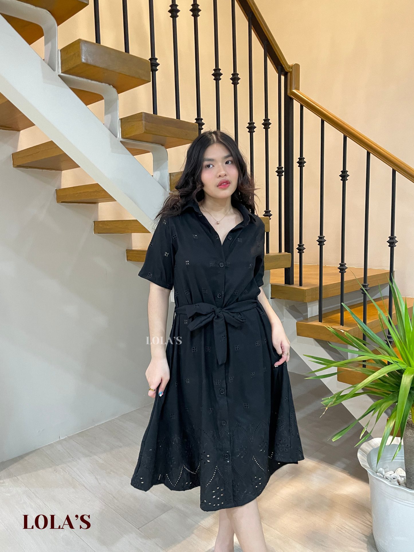 Alexa Polo Dress (Black Eyelet)