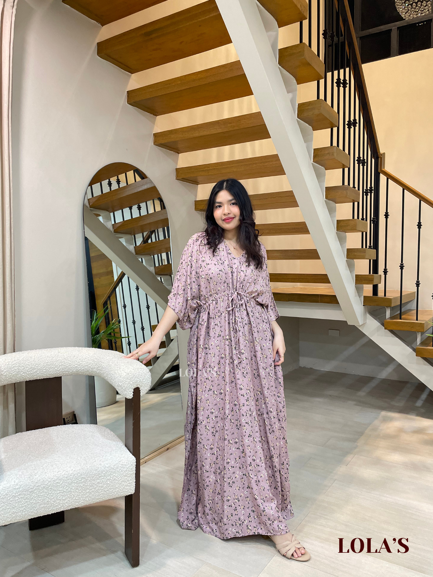 Rowena Dress (Taupe Blooms)