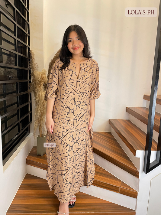 Donya Dress (Brown Geometric)