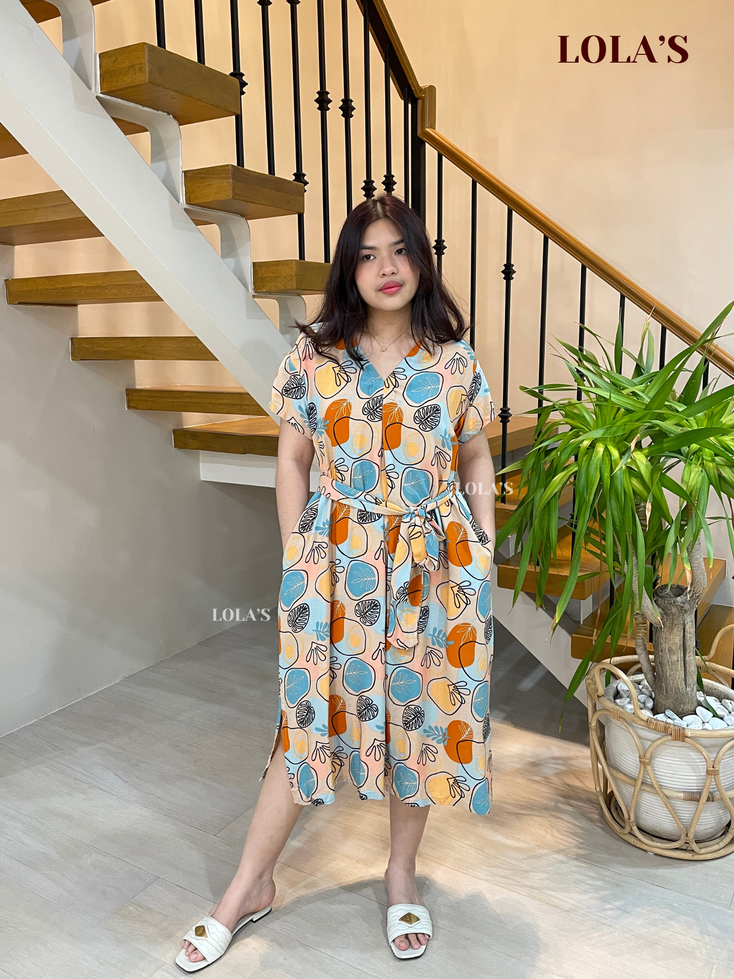 Tracy Dress (Abstract & Leaves)