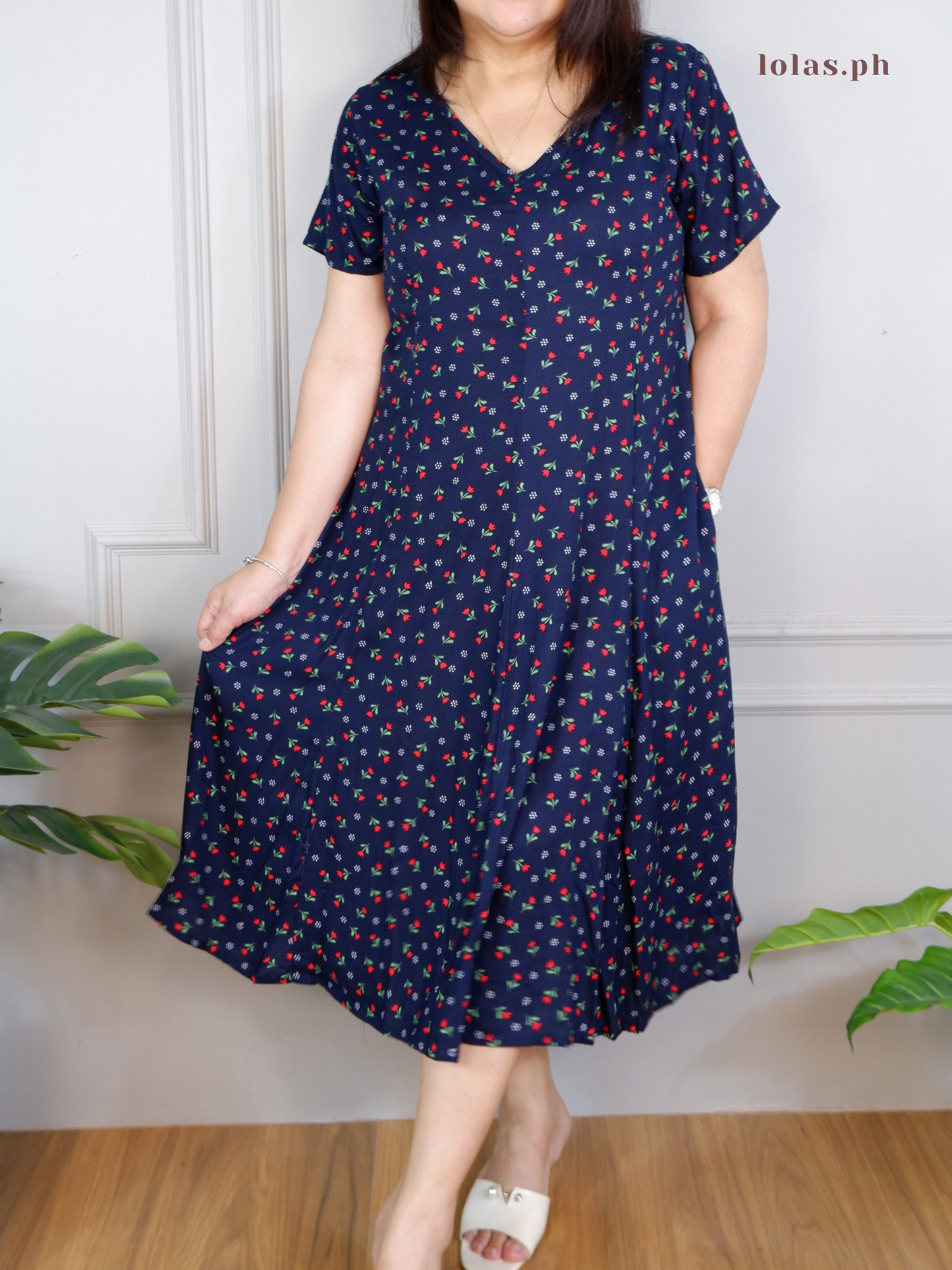 Reema Dress (Tiny Roses in Blue)