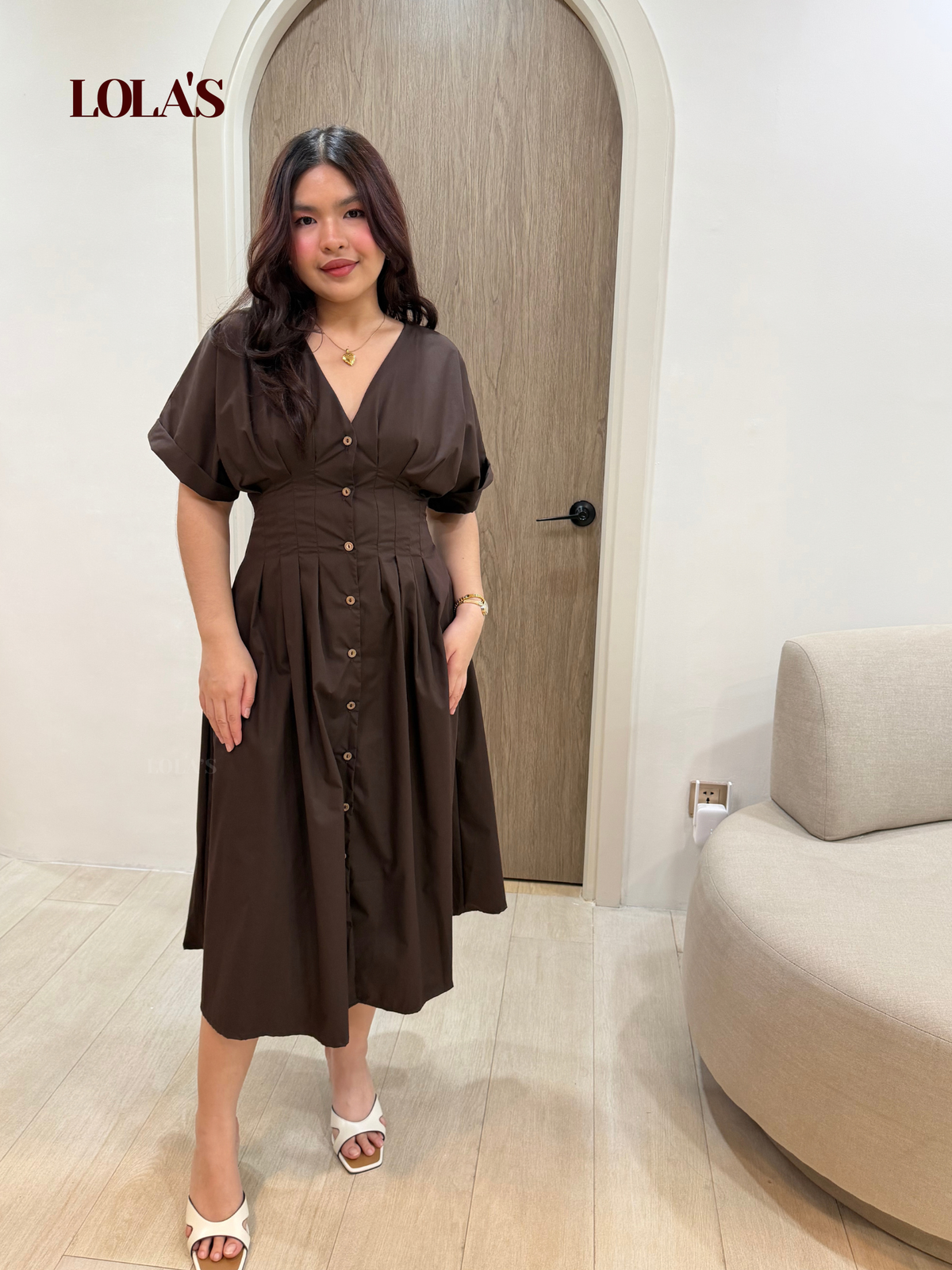 Frederica Dress (Chocolate Poplin)