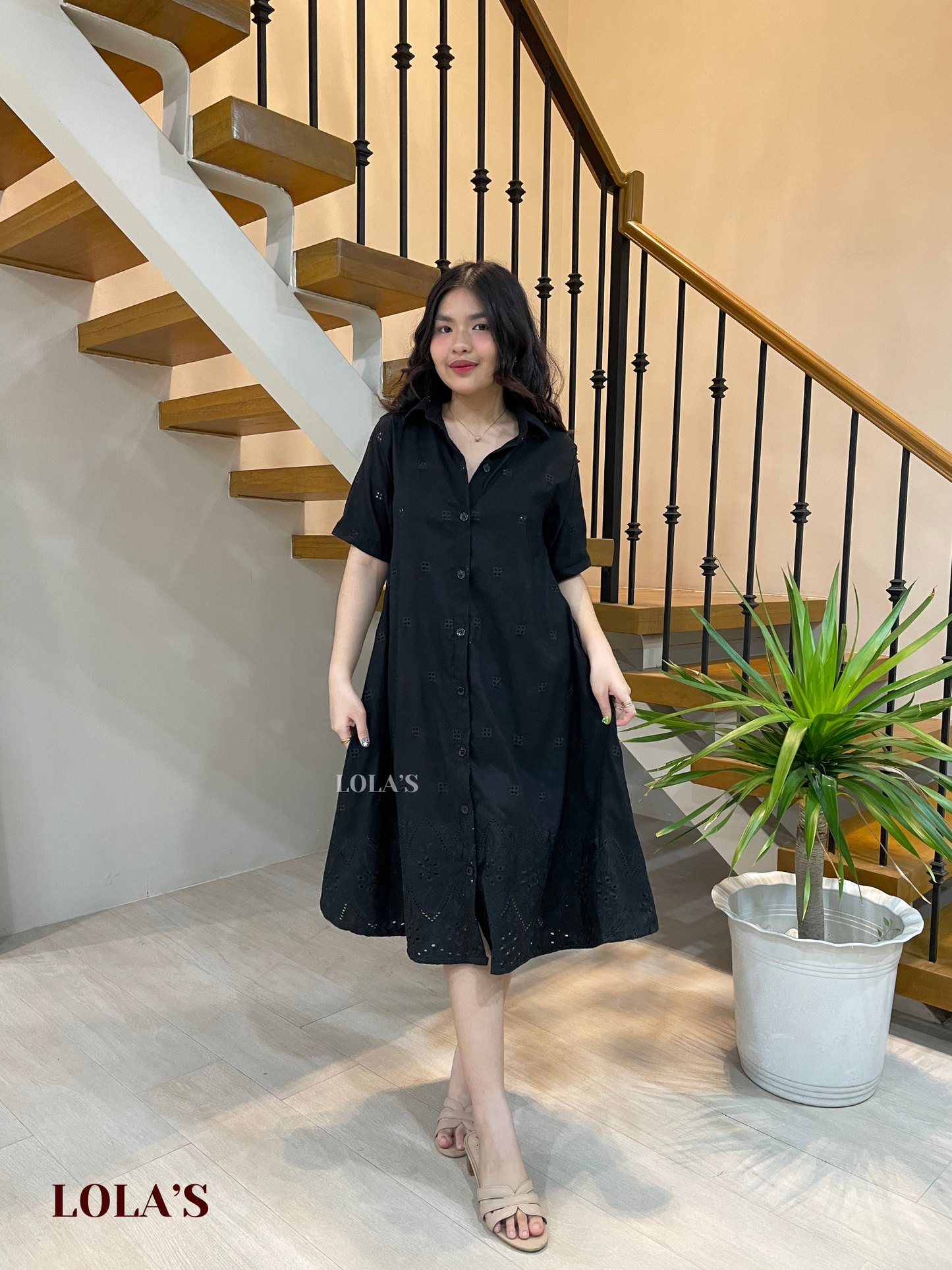 Alexa Polo Dress (Black Eyelet)