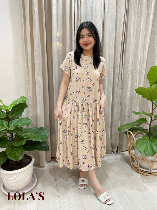 Mina Dress (Beige Floral)