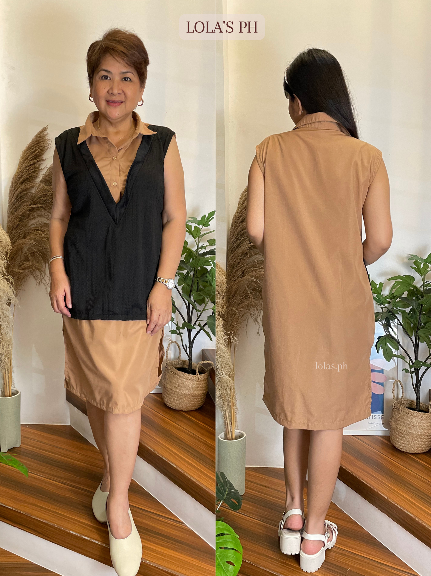 Rhina Vest Dress (Mocha- Black) SALE