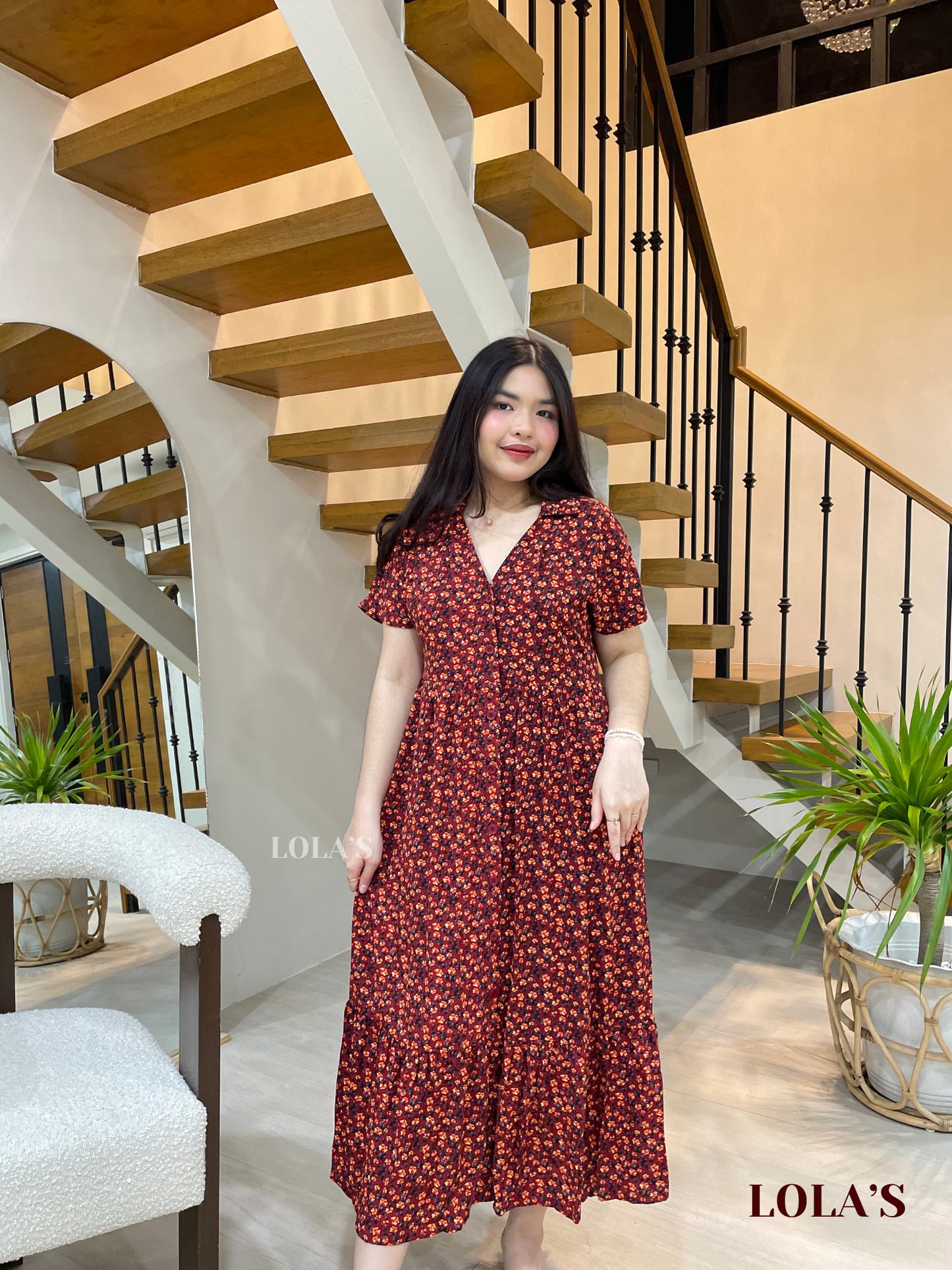 Regine Dress (Floral Maroon)