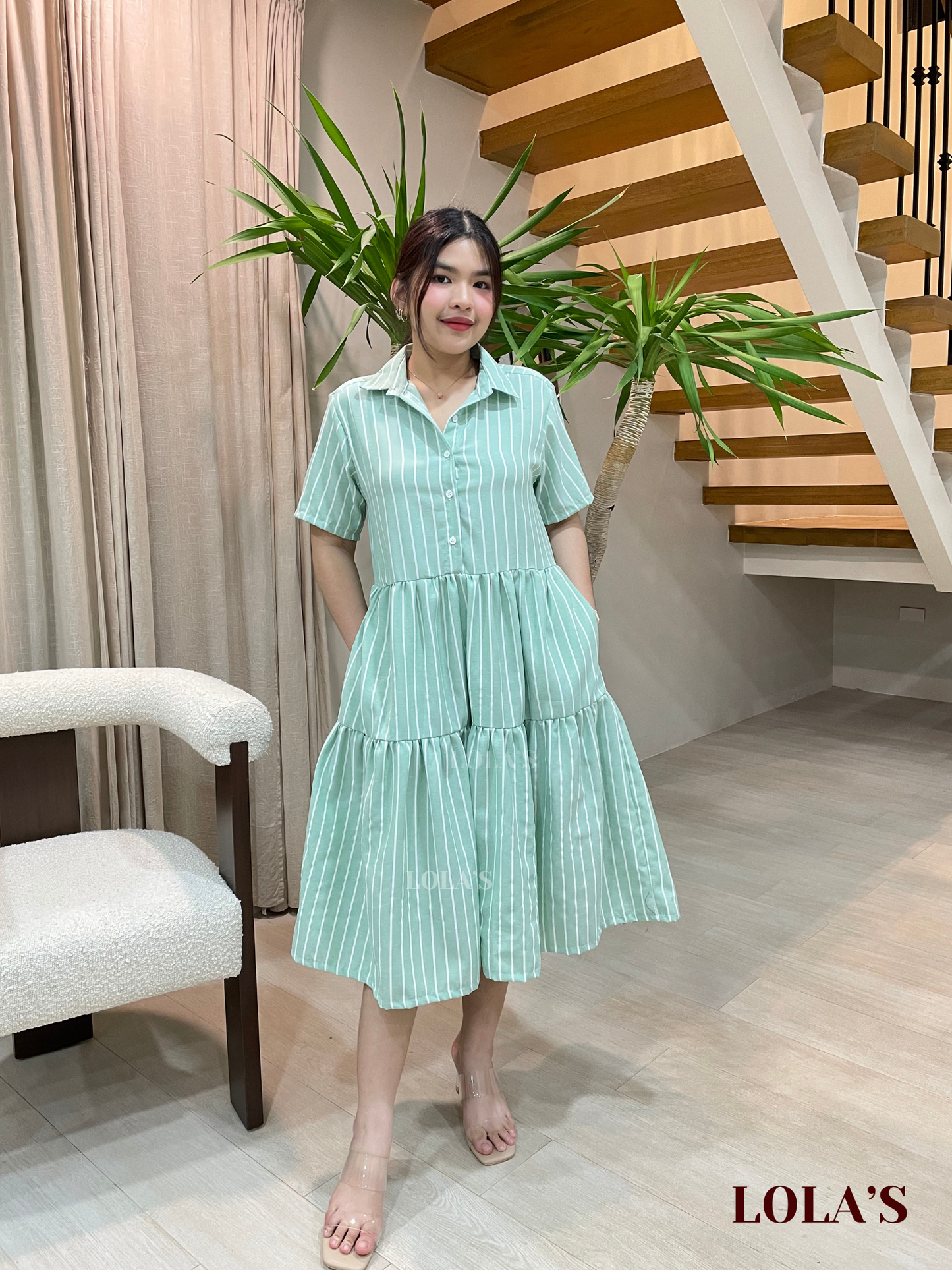 Emily Dress (Green Stripes)