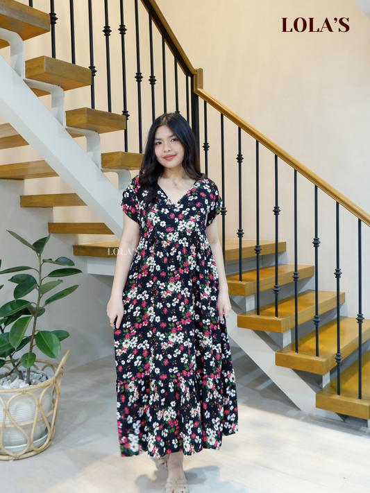 Jane Dress (Black Pink Florals)