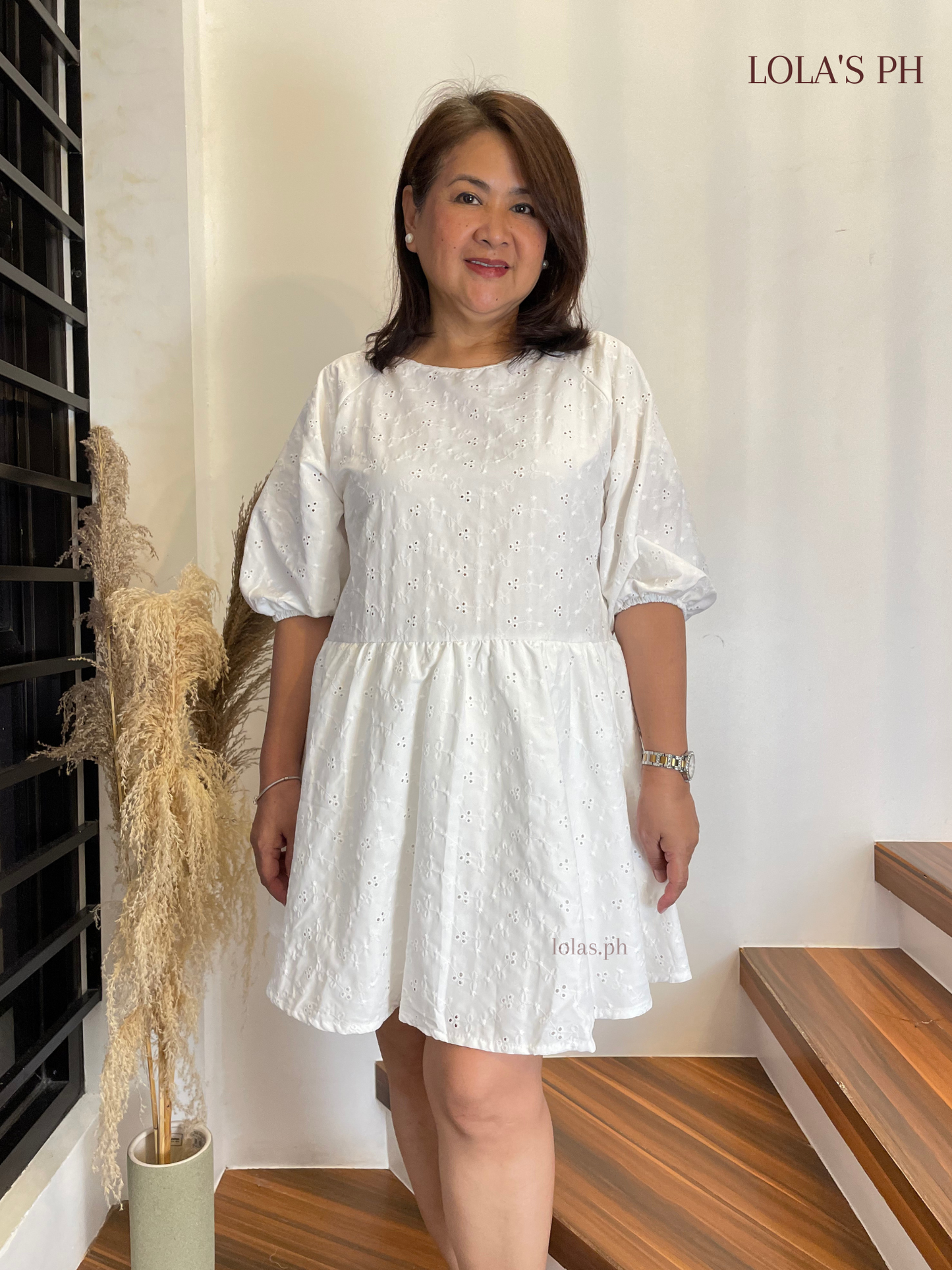 Andrea Dress (White Floral Eyelet)